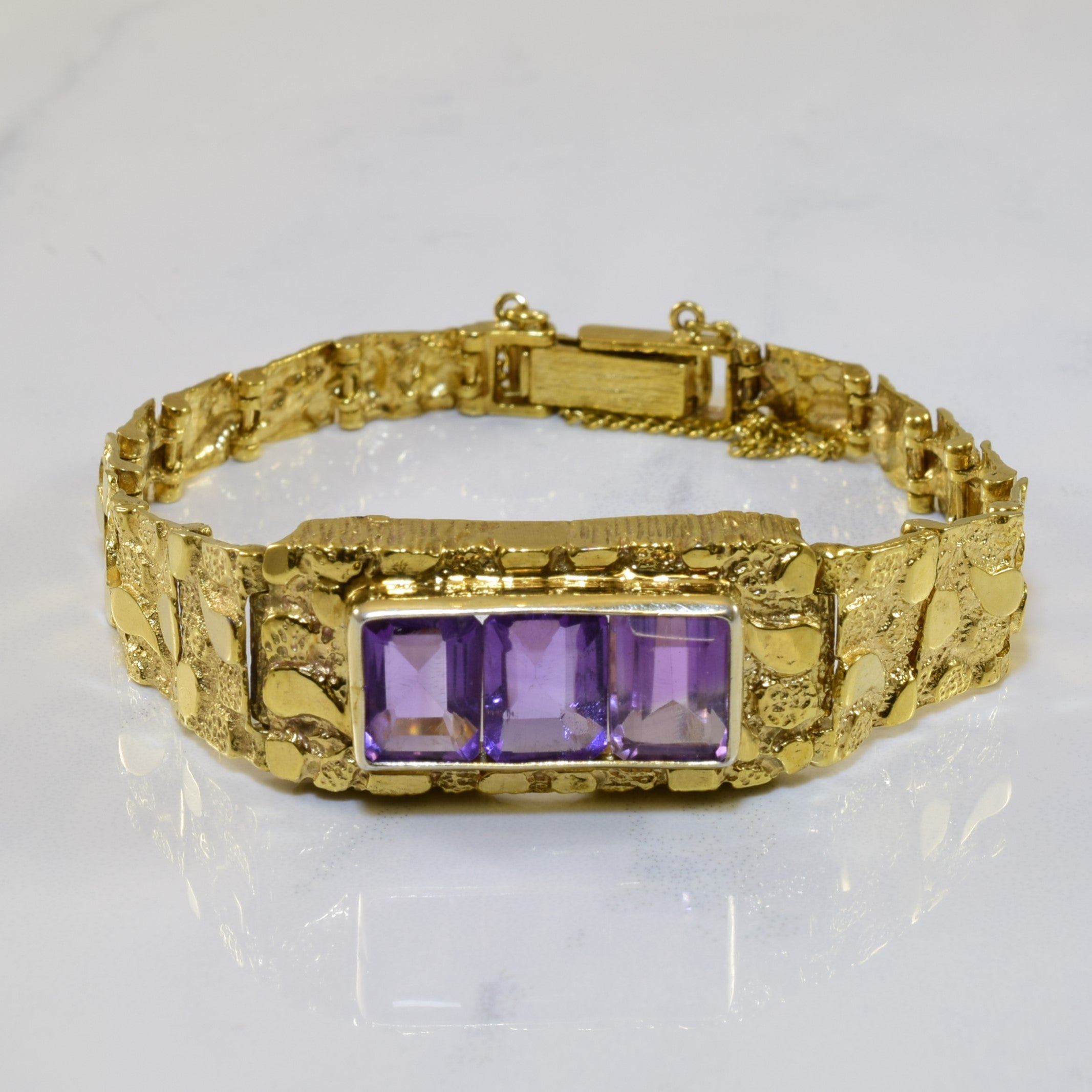 Textured Link Amethyst Bracelet | 6.00ctw | 7.5" |