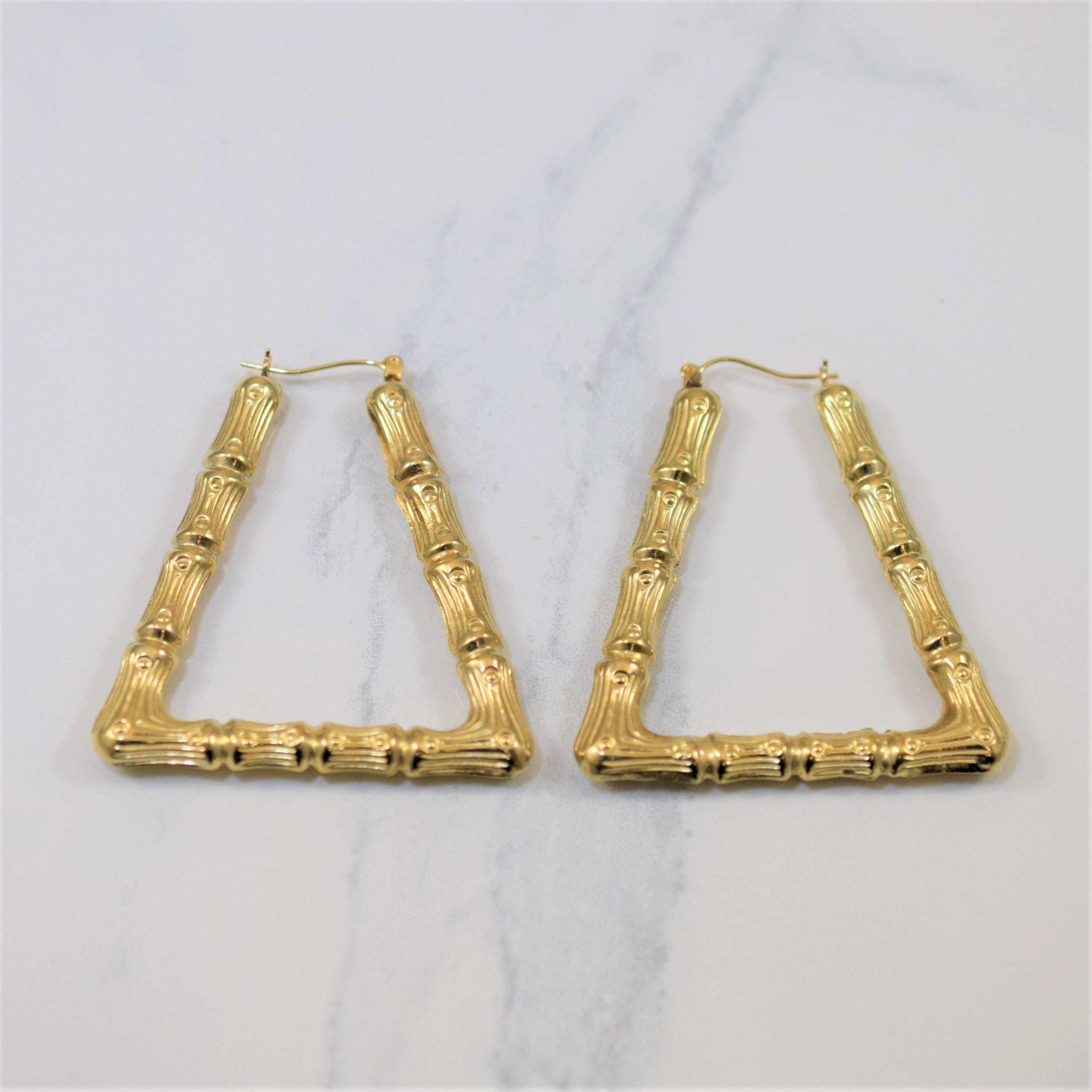 Triangular Bamboo Textured Gold Earrings |