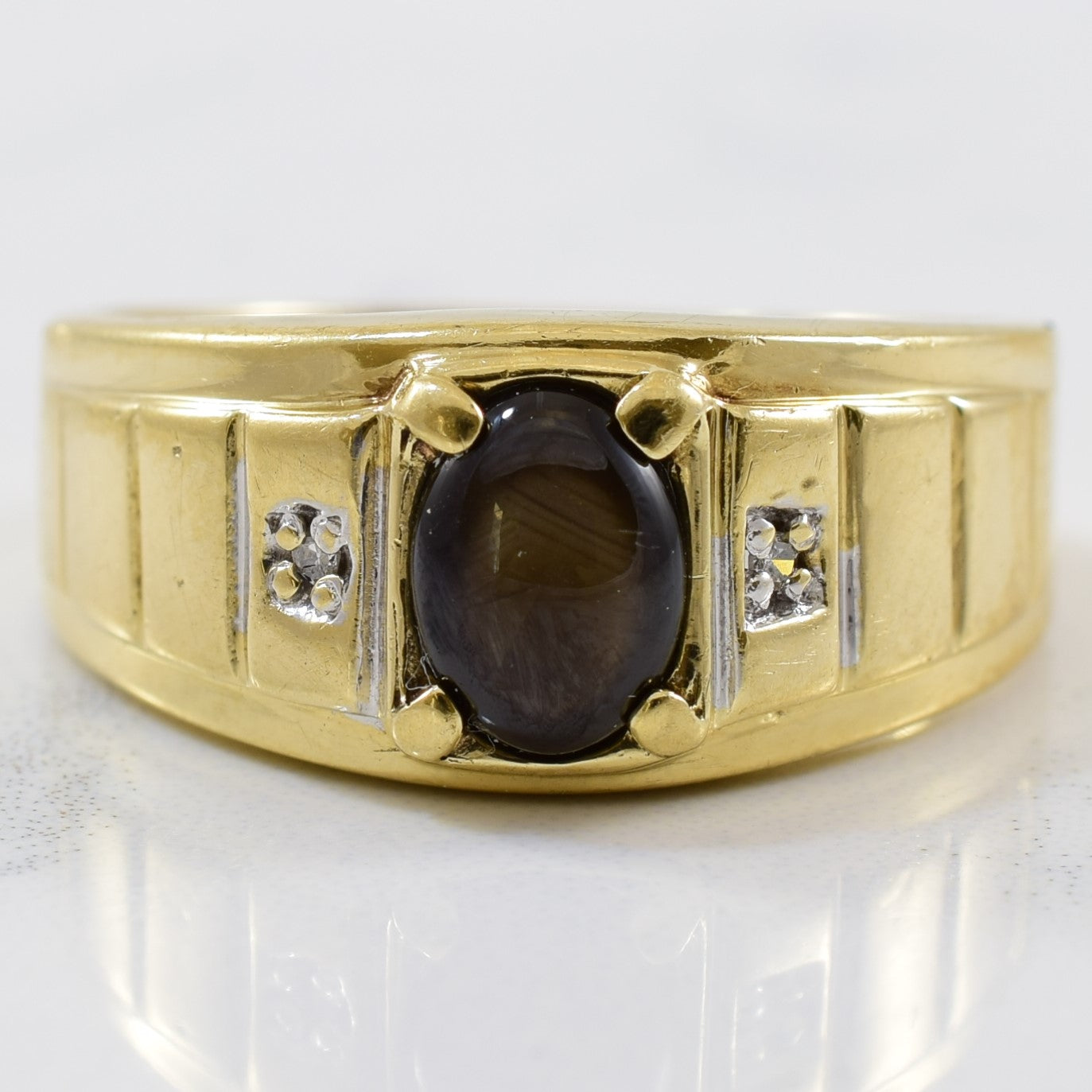 Black Chatoyant Sapphire & Diamond Ring | 0.01ctw, 0.90ct | SZ 7.5 |