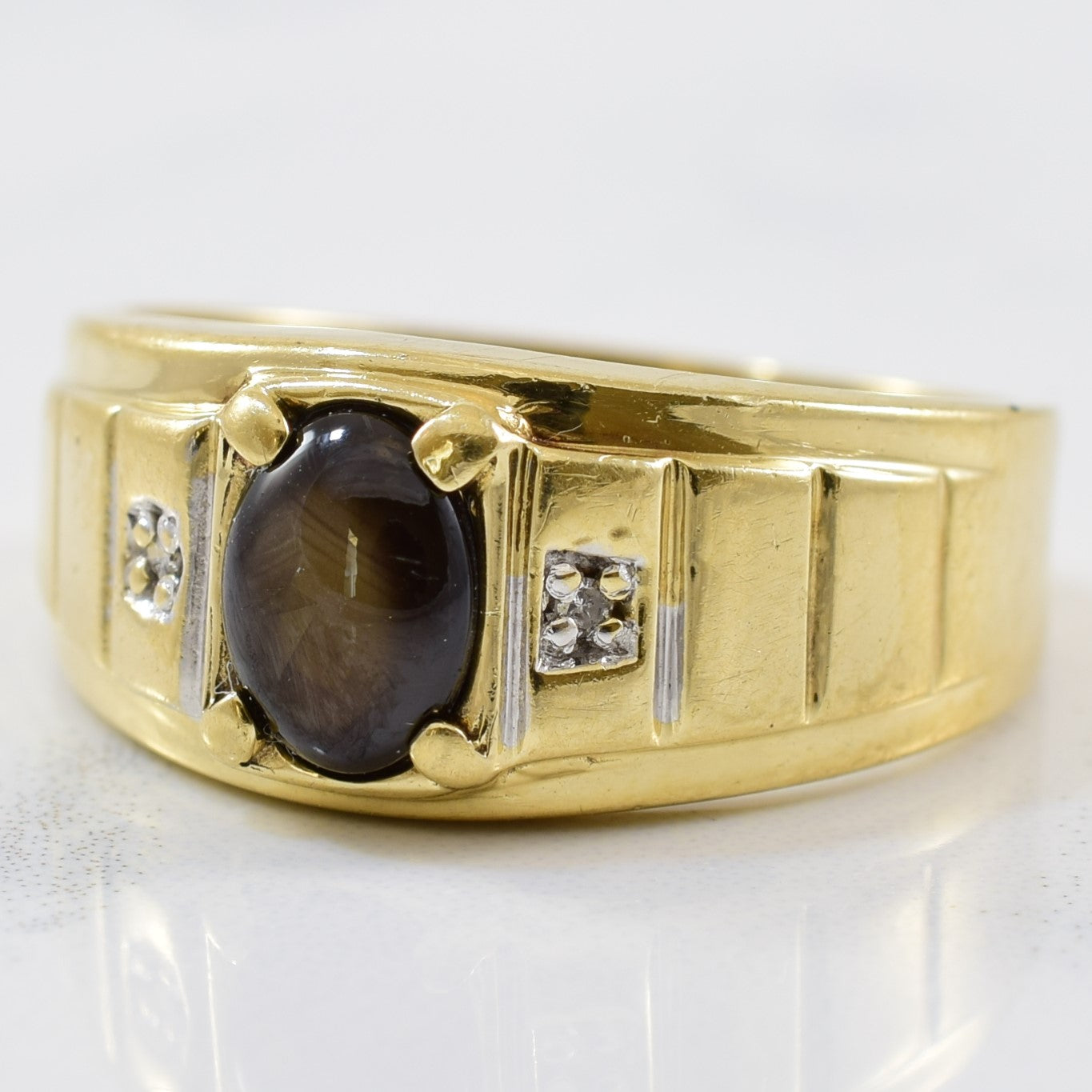 Black Chatoyant Sapphire & Diamond Ring | 0.01ctw, 0.90ct | SZ 7.5 |