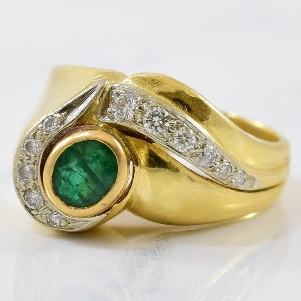 Abstract Emerald & Diamond Ring | 0.10ctw, 0.33ct | SZ 6.75 |