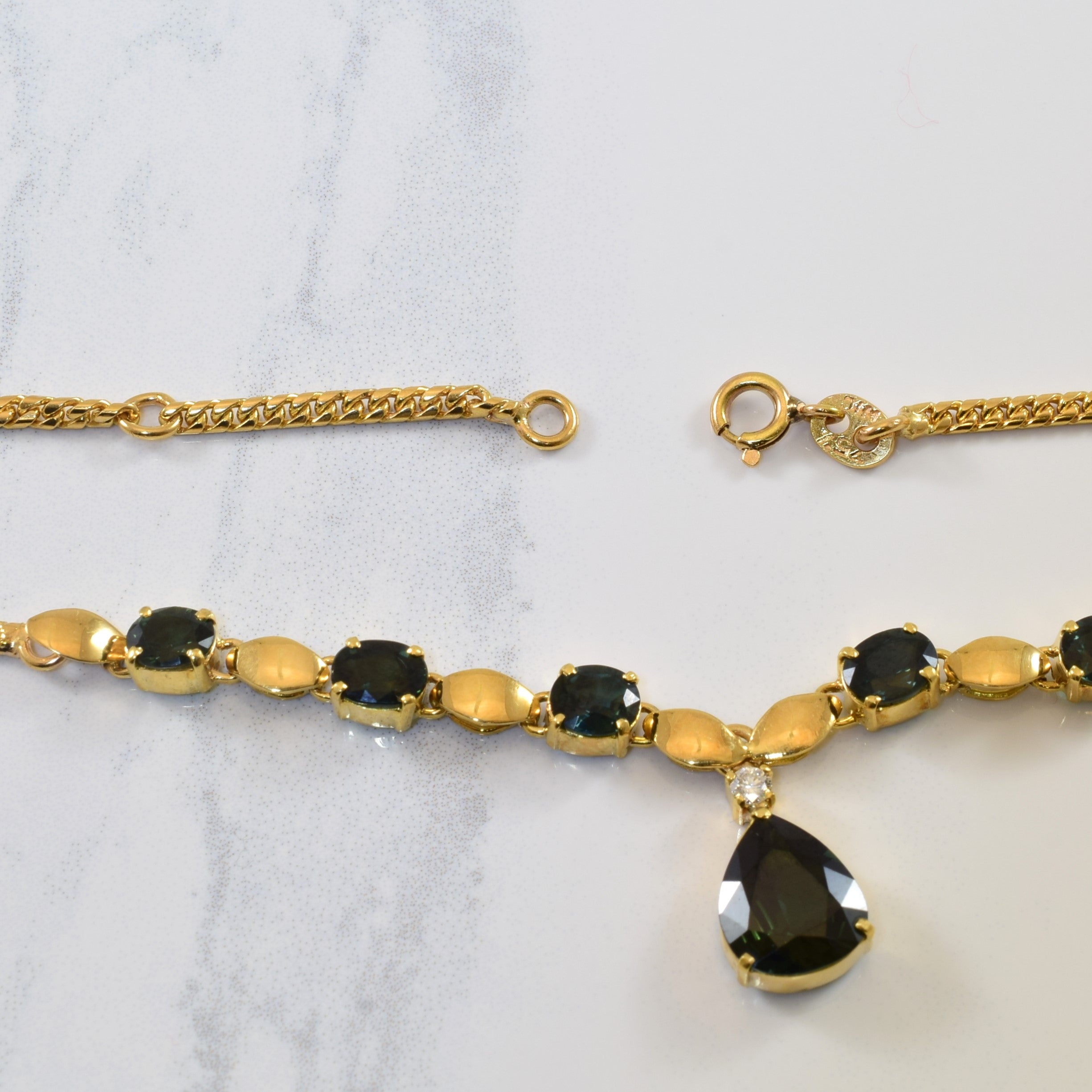 Green Sapphire & Diamond Necklace | 7.50ctw, 0.06ct | 20" |