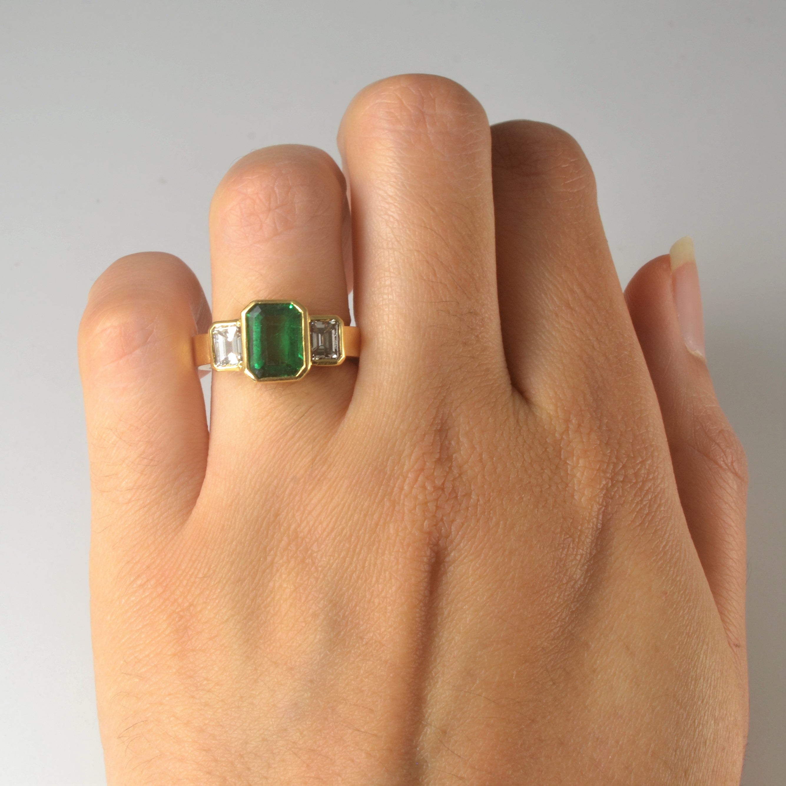 Bezel Set Emerald & Diamond Ring | 2.02ct, 1.08ctw | SZ 5 |