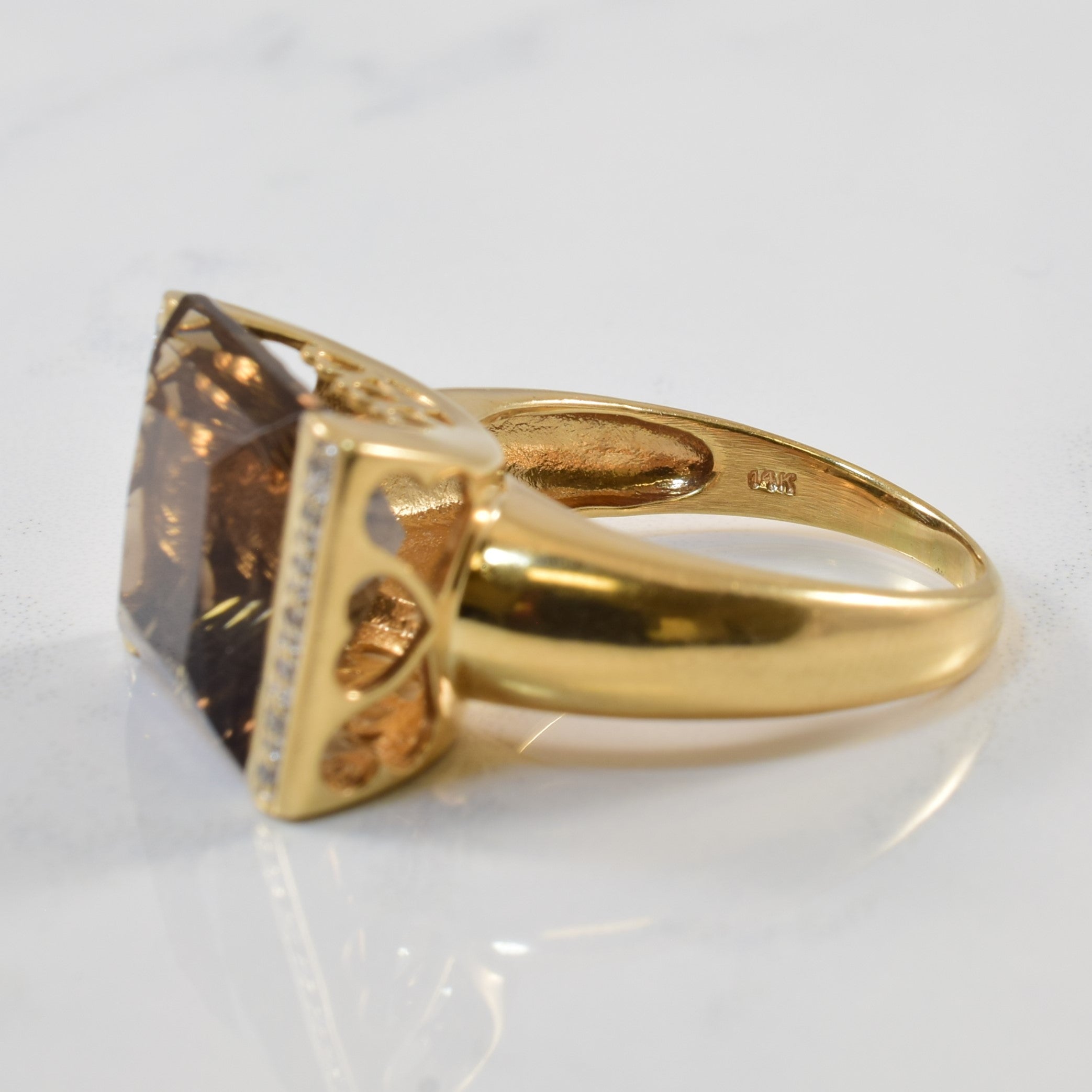 Smoky Quartz & Diamond Ring | 10.0ct, 0.05ctw | SZ 9 |