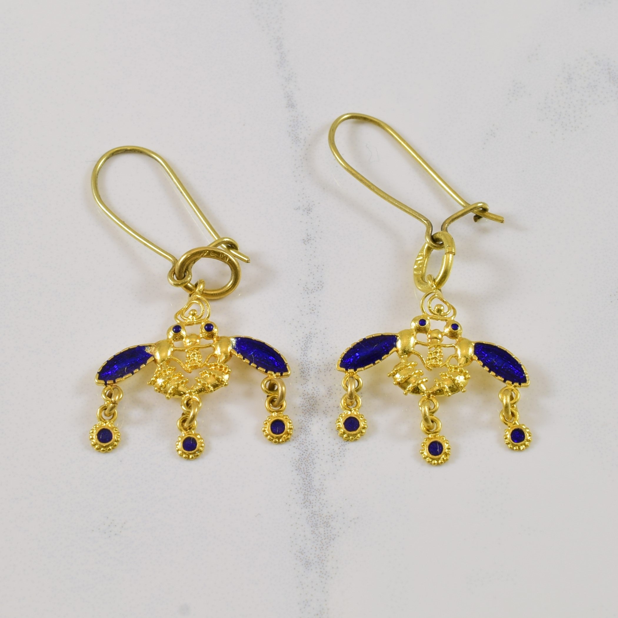 Enamelled Ant Drop Earrings |