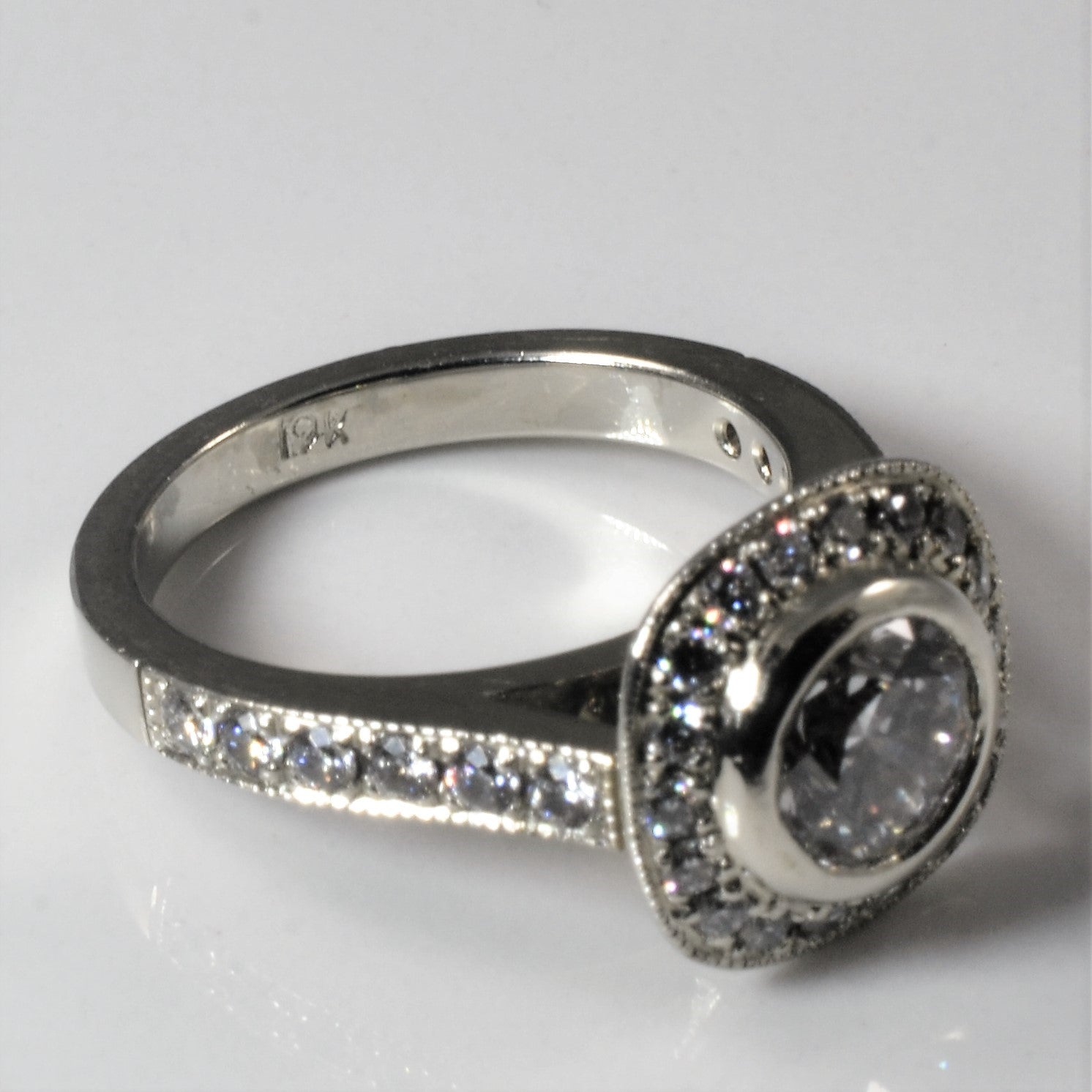Bezel Set Halo Canadian Diamond Engagement Ring | 1.36ctw | SZ 4.25 |