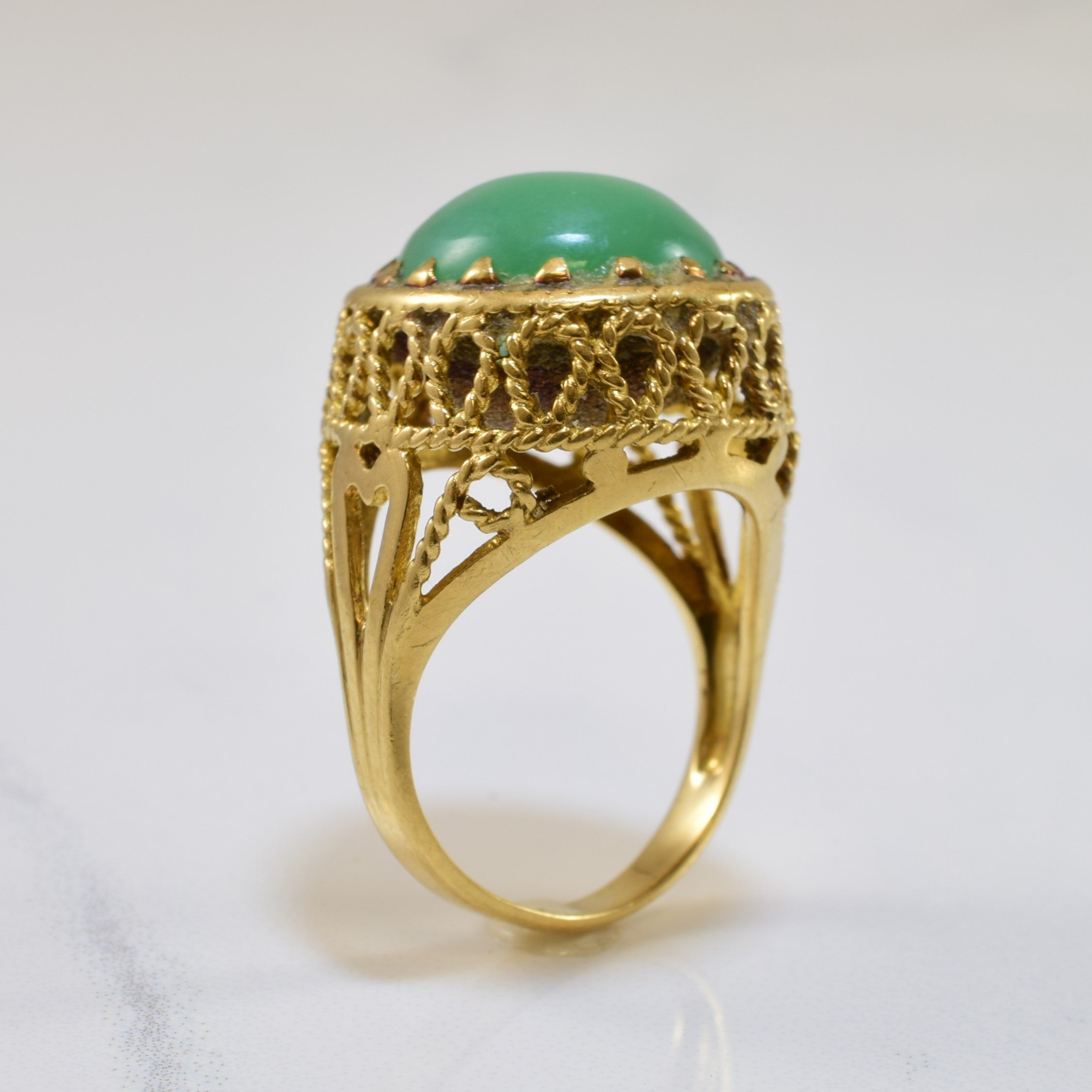 Filigree Chrysoprase Cocktail Ring | 4.75ct | SZ 6 |