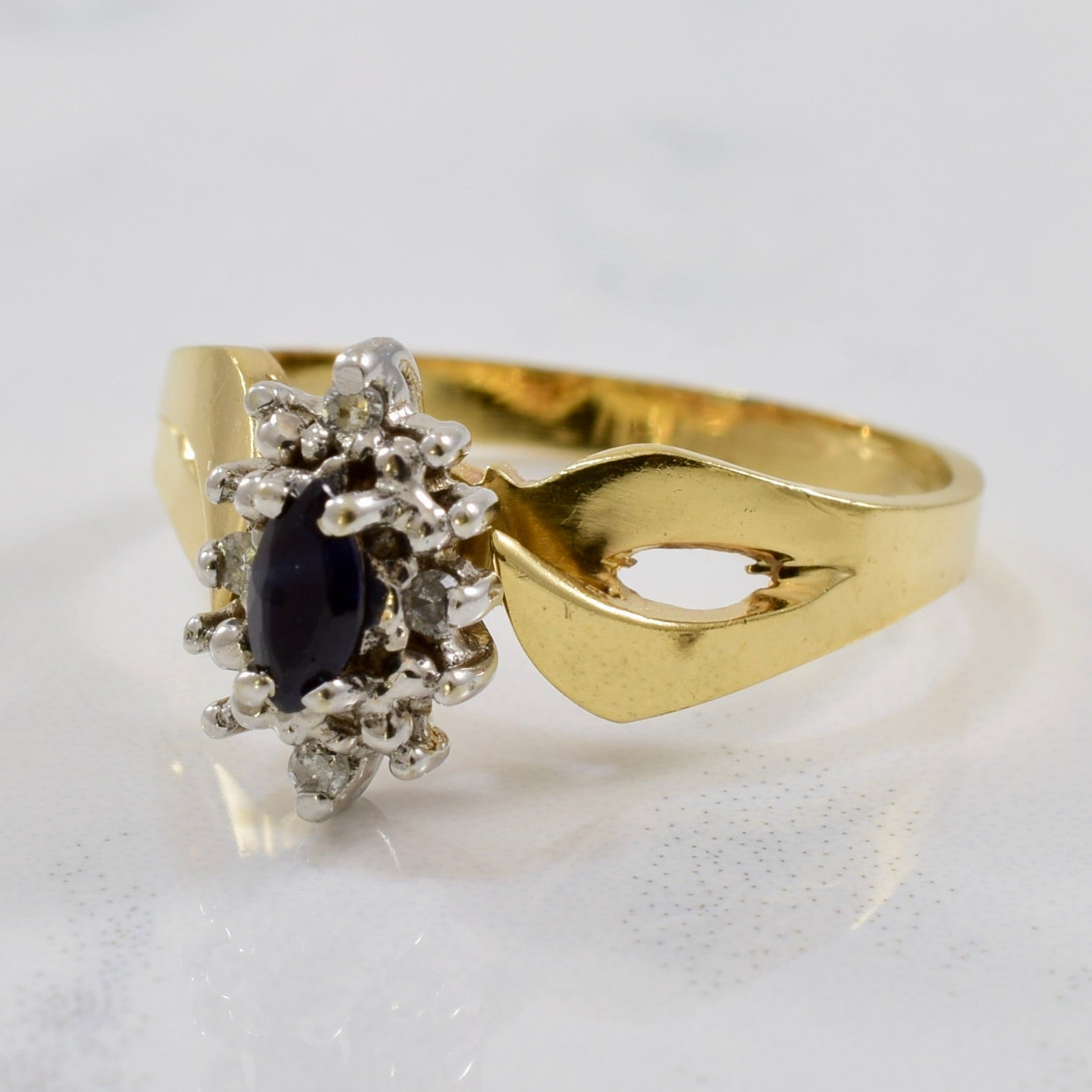 Diamond Halo Marquise Sapphire Ring | 0.04ctw, 0.08ctw | SZ 6 |
