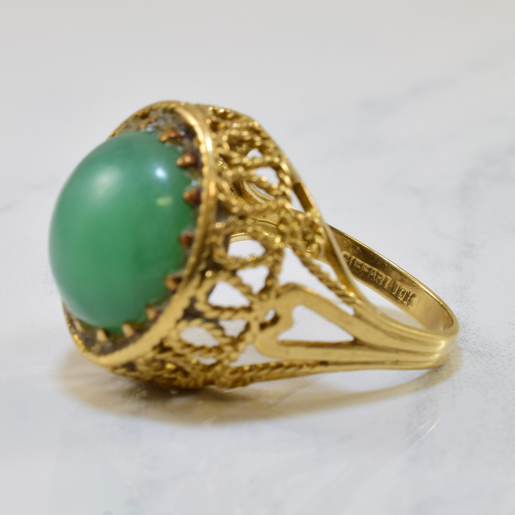 Filigree Chrysoprase Cocktail Ring | 4.75ct | SZ 6 |