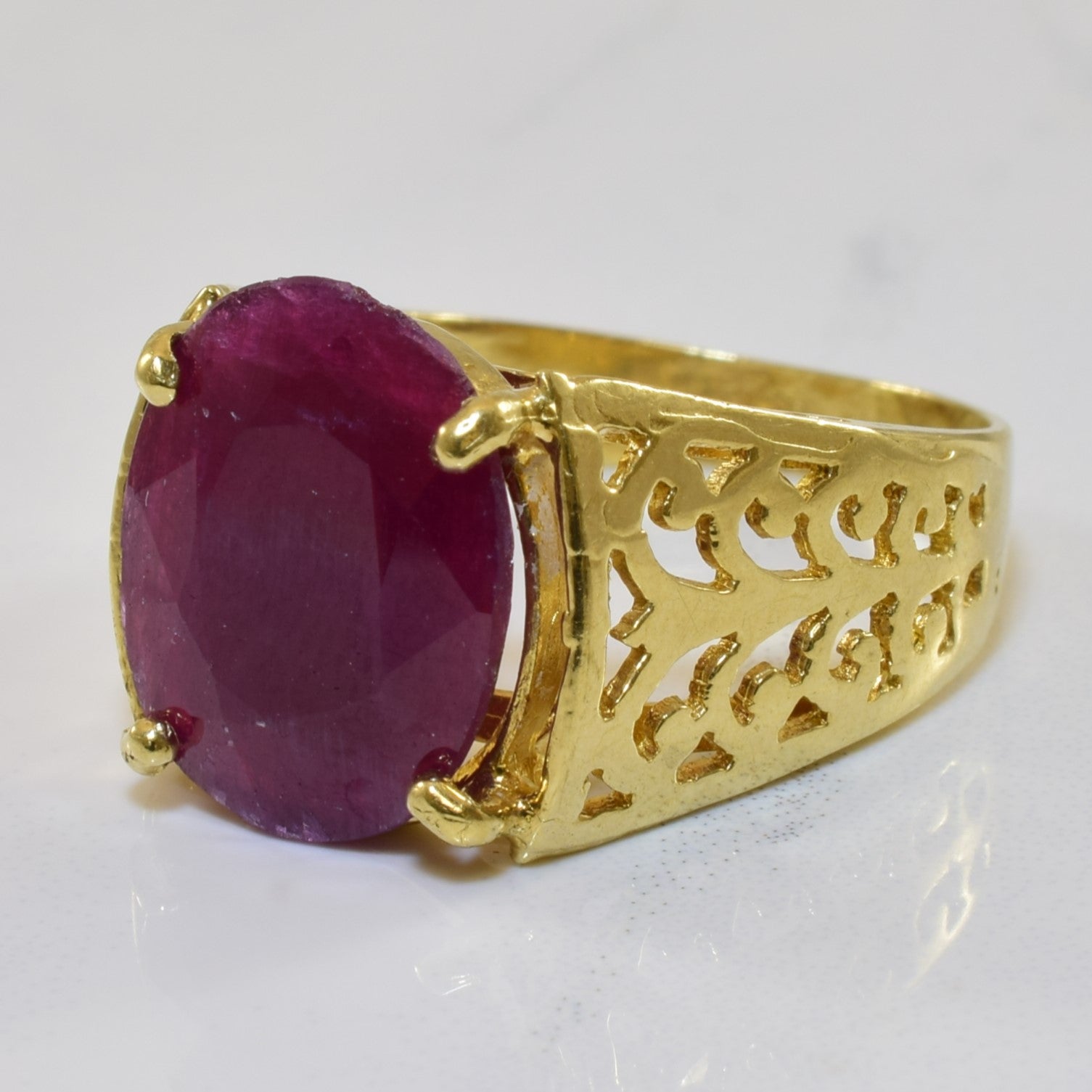 Solitaire Glass-Filled Ruby Filigree Ring | 7.00ct | SZ 7.25 |