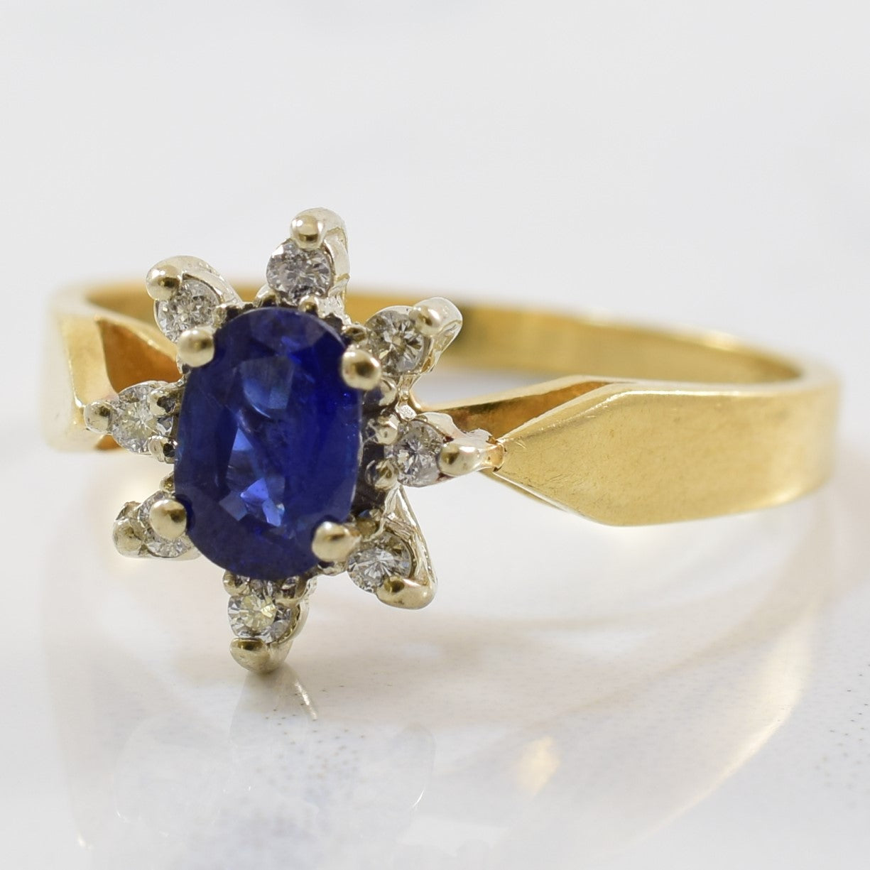 Blue Sapphire & Diamond Halo Ring | 0.08ctw, 0.50ct | SZ 6 |