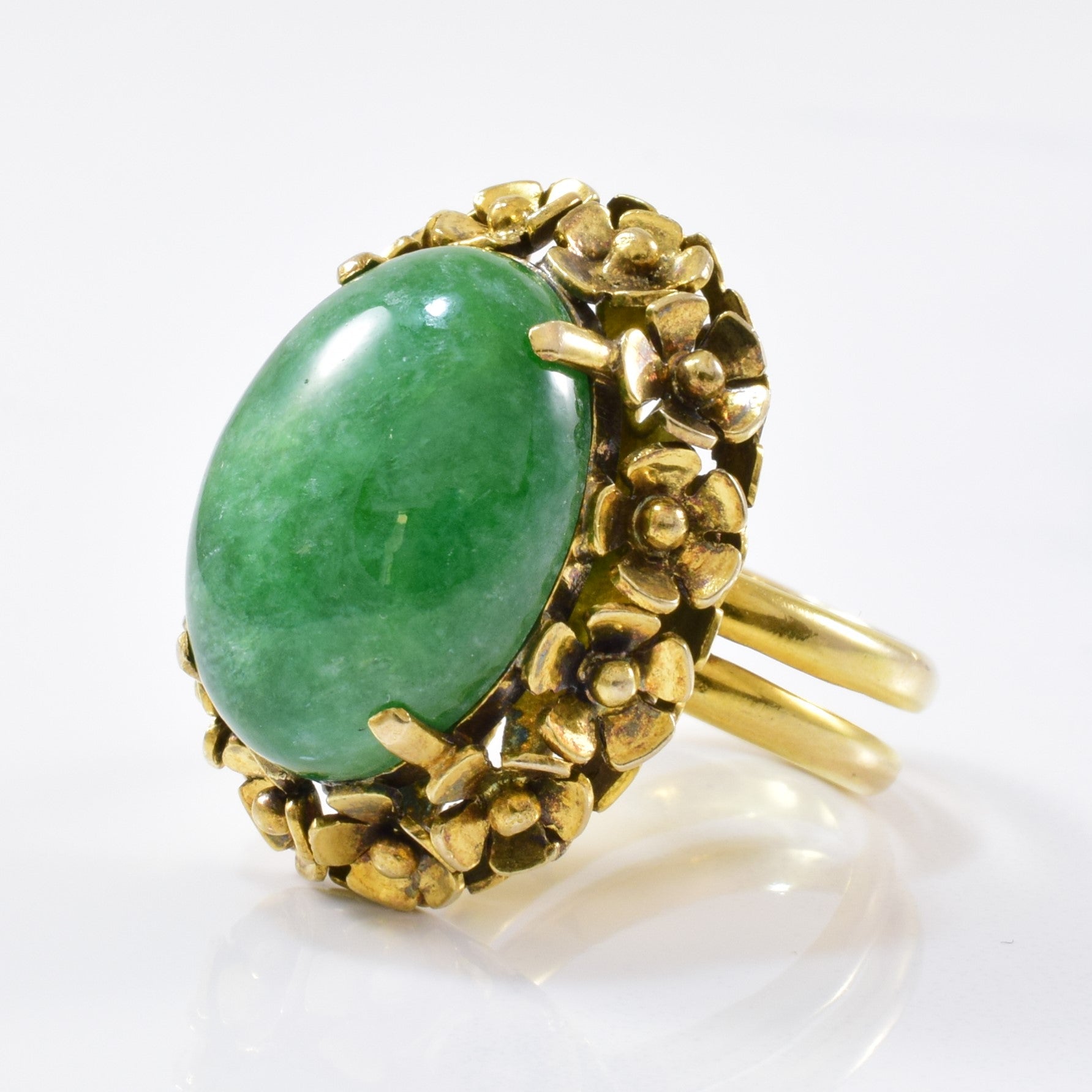 Double Banded Floral Jadeite Cocktail Ring | 11.61ct | SZ 4.5 |