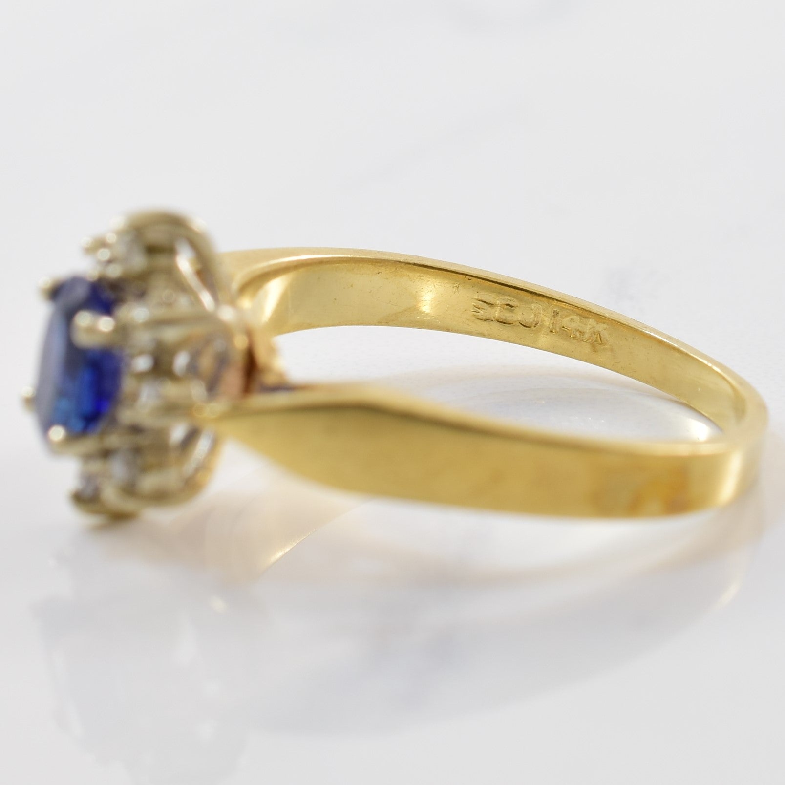 Blue Sapphire & Diamond Halo Ring | 0.08ctw, 0.50ct | SZ 6 |