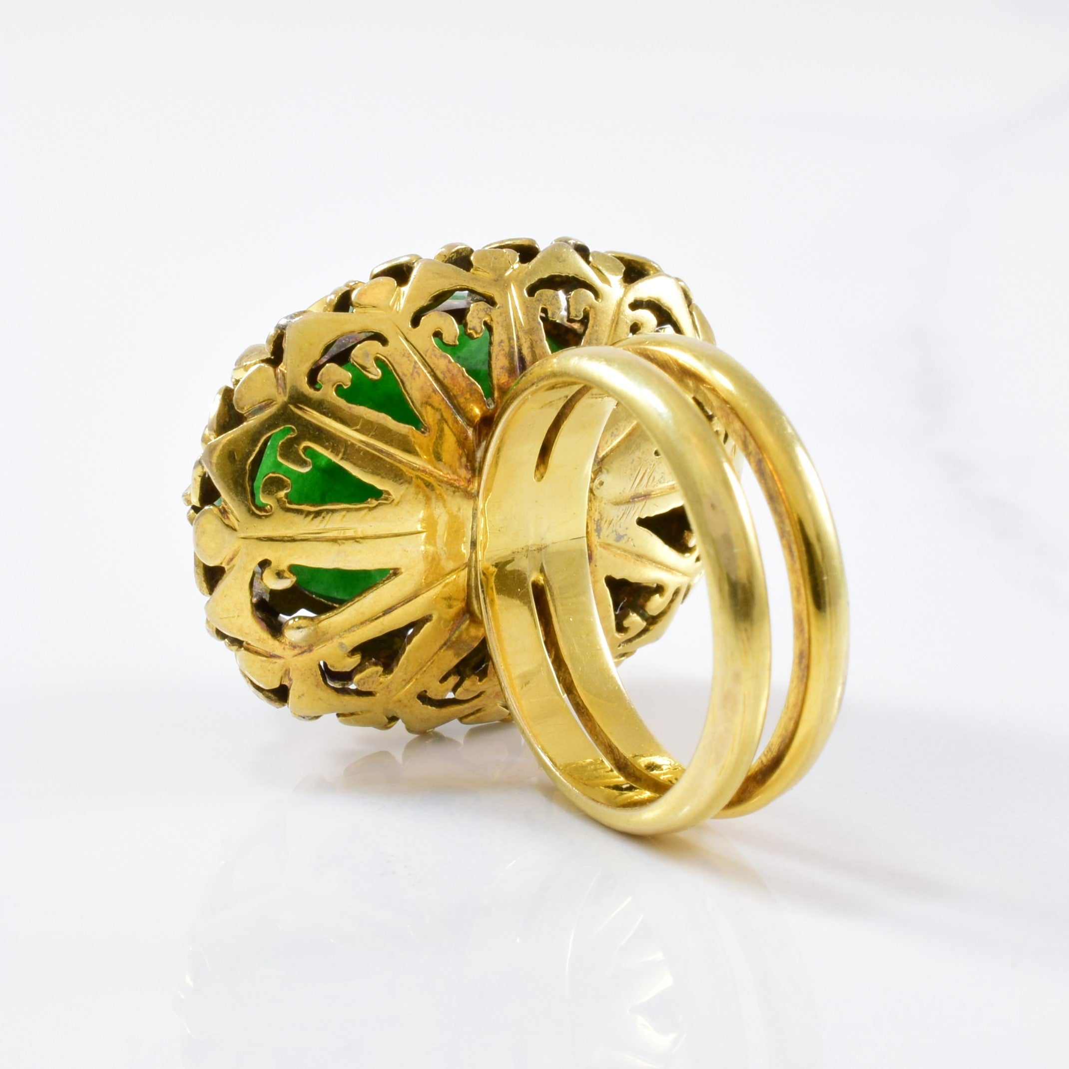 Double Banded Floral Jadeite Cocktail Ring | 11.61ct | SZ 4.5 |