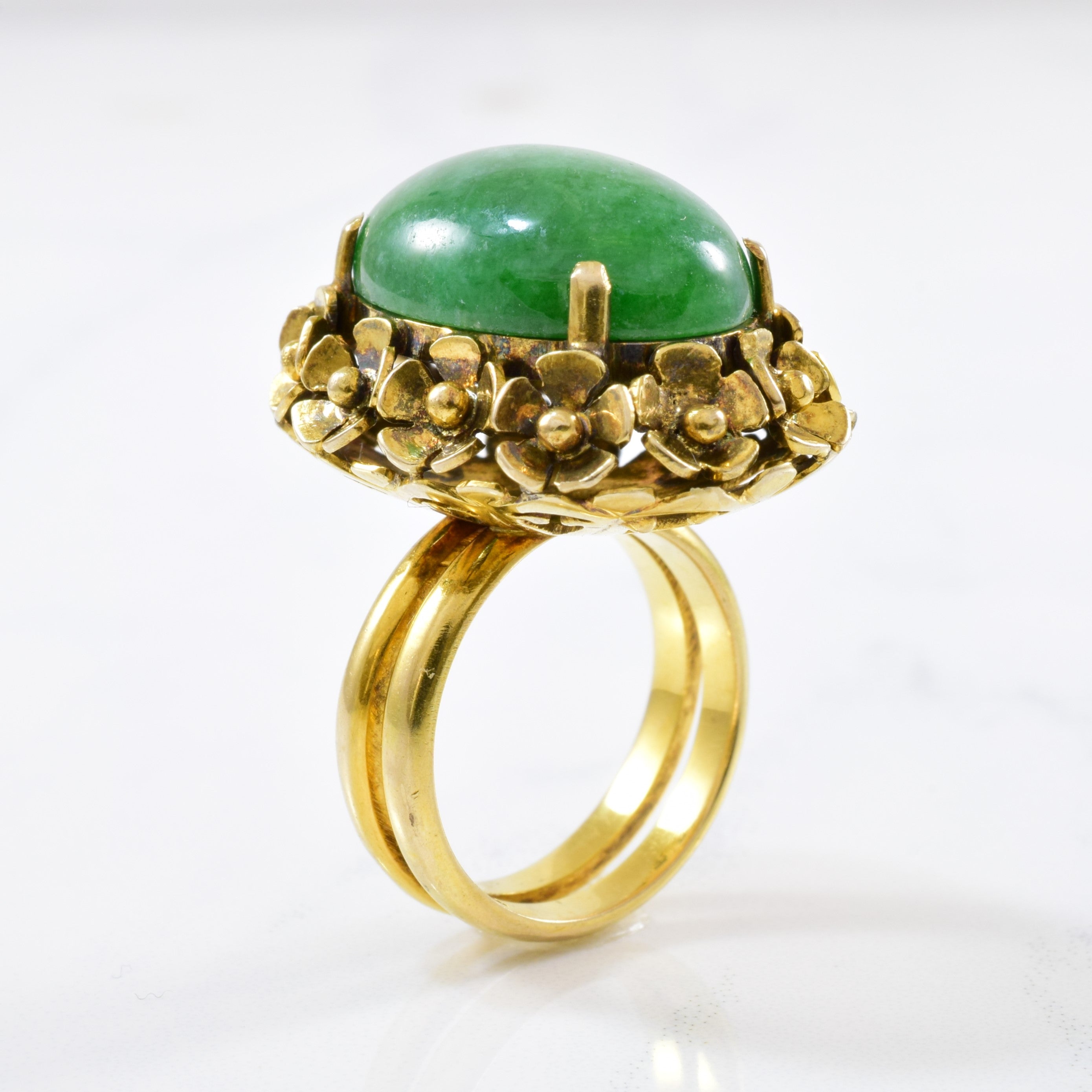 Double Banded Floral Jadeite Cocktail Ring | 11.61ct | SZ 4.5 |