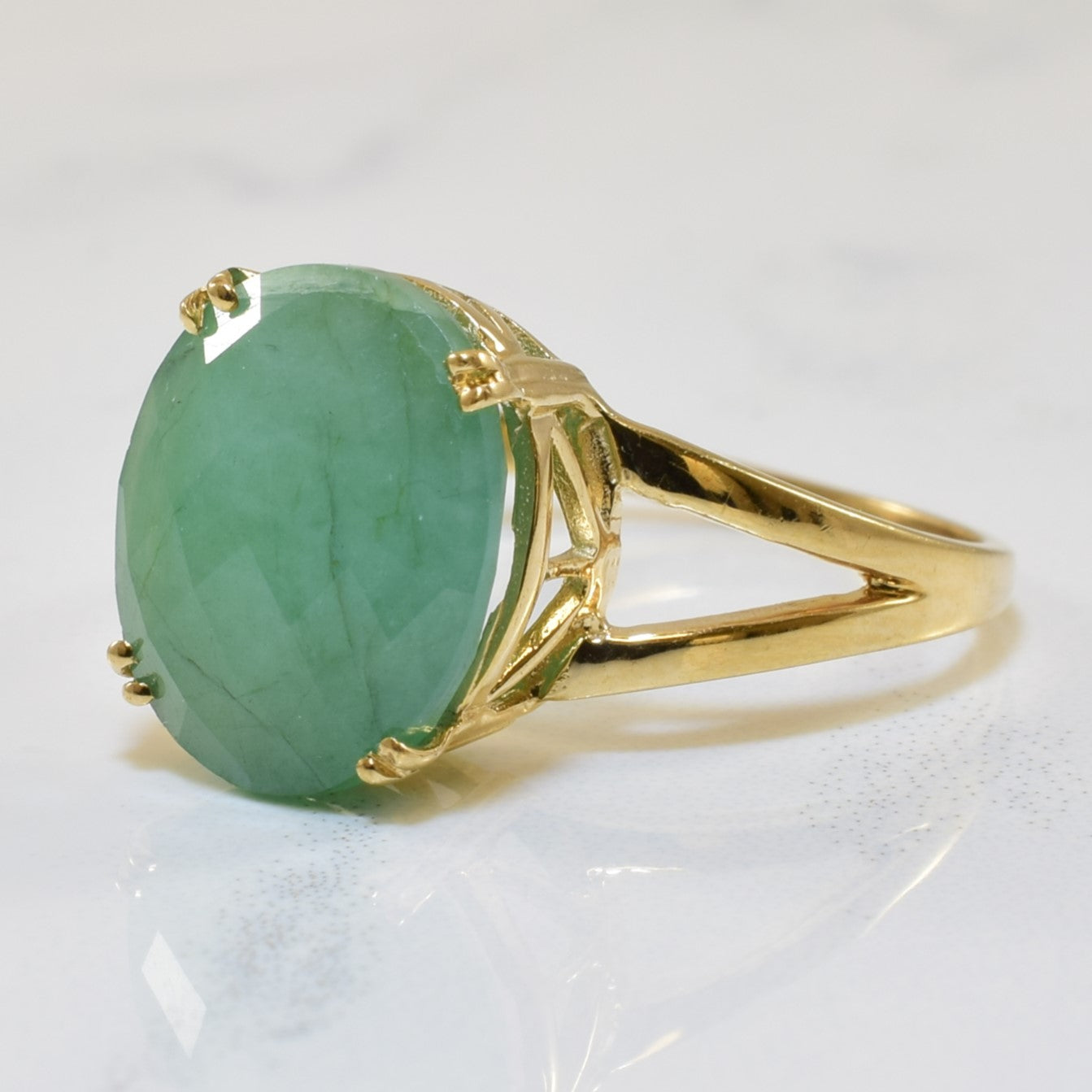 Solitaire Emerald Split Shank Ring | 4.25ct | SZ 6.75 |