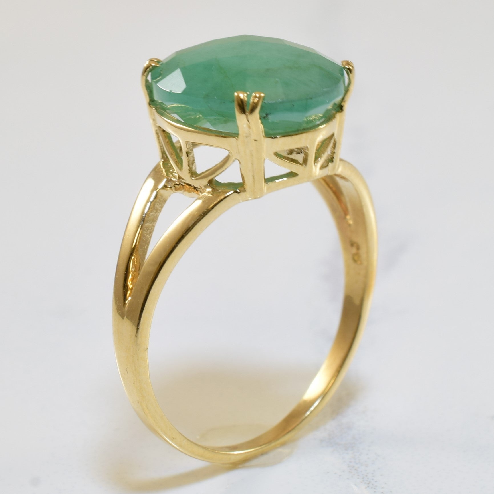 Solitaire Emerald Split Shank Ring | 4.25ct | SZ 6.75 |