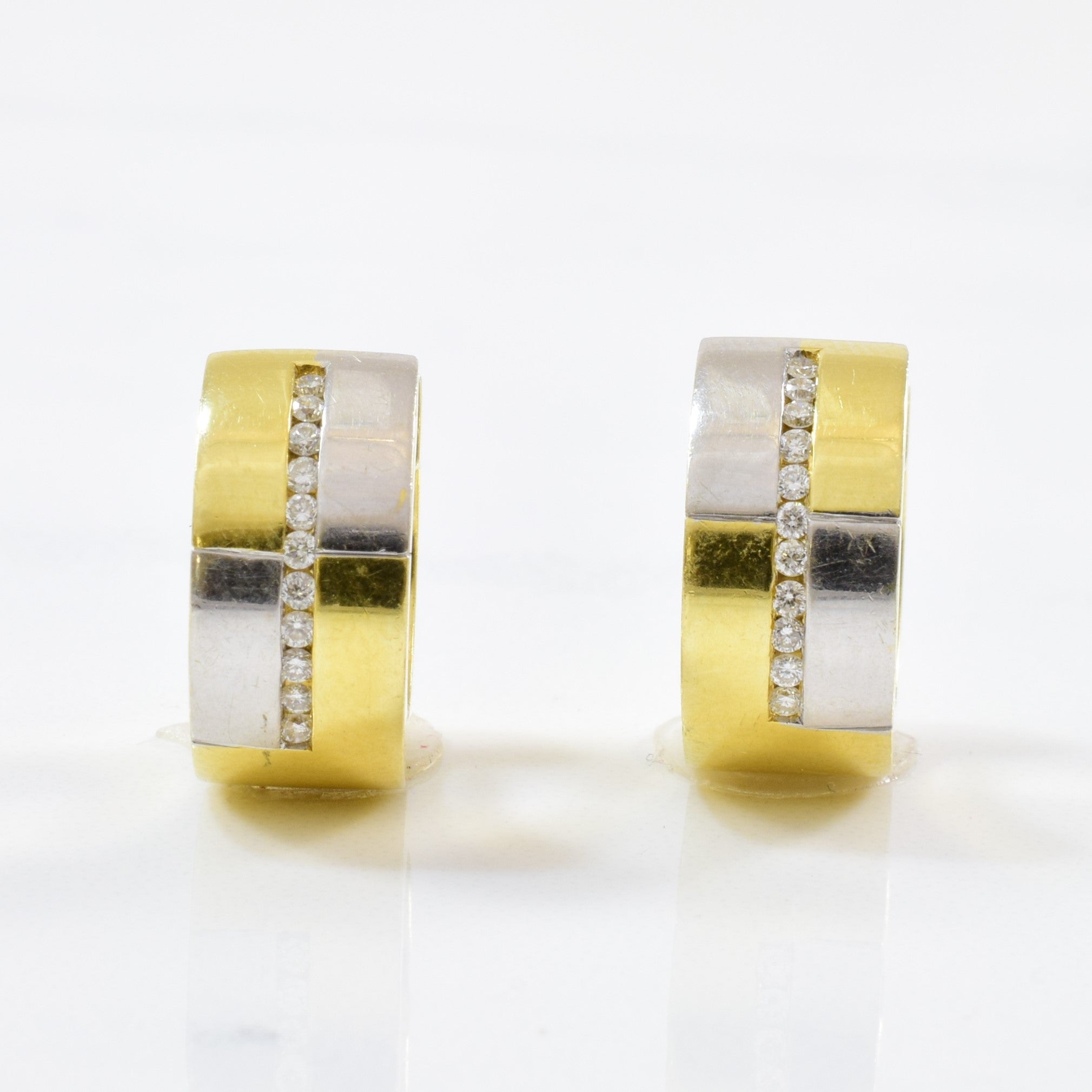 Small Diamond Two Tone Huggie Hoop Earrings | 0.15ctw |