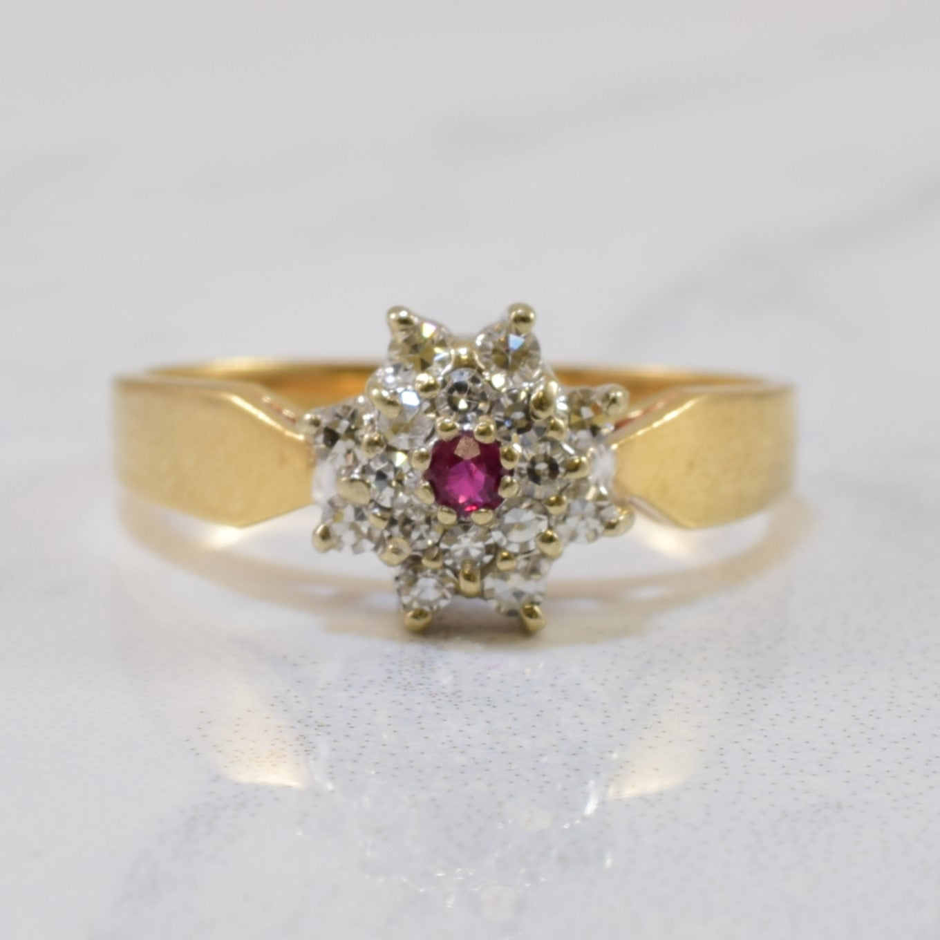 Ruby & Diamond Double Halo Ring | 0.15ctw, 0.04ct | SZ 4.5 |
