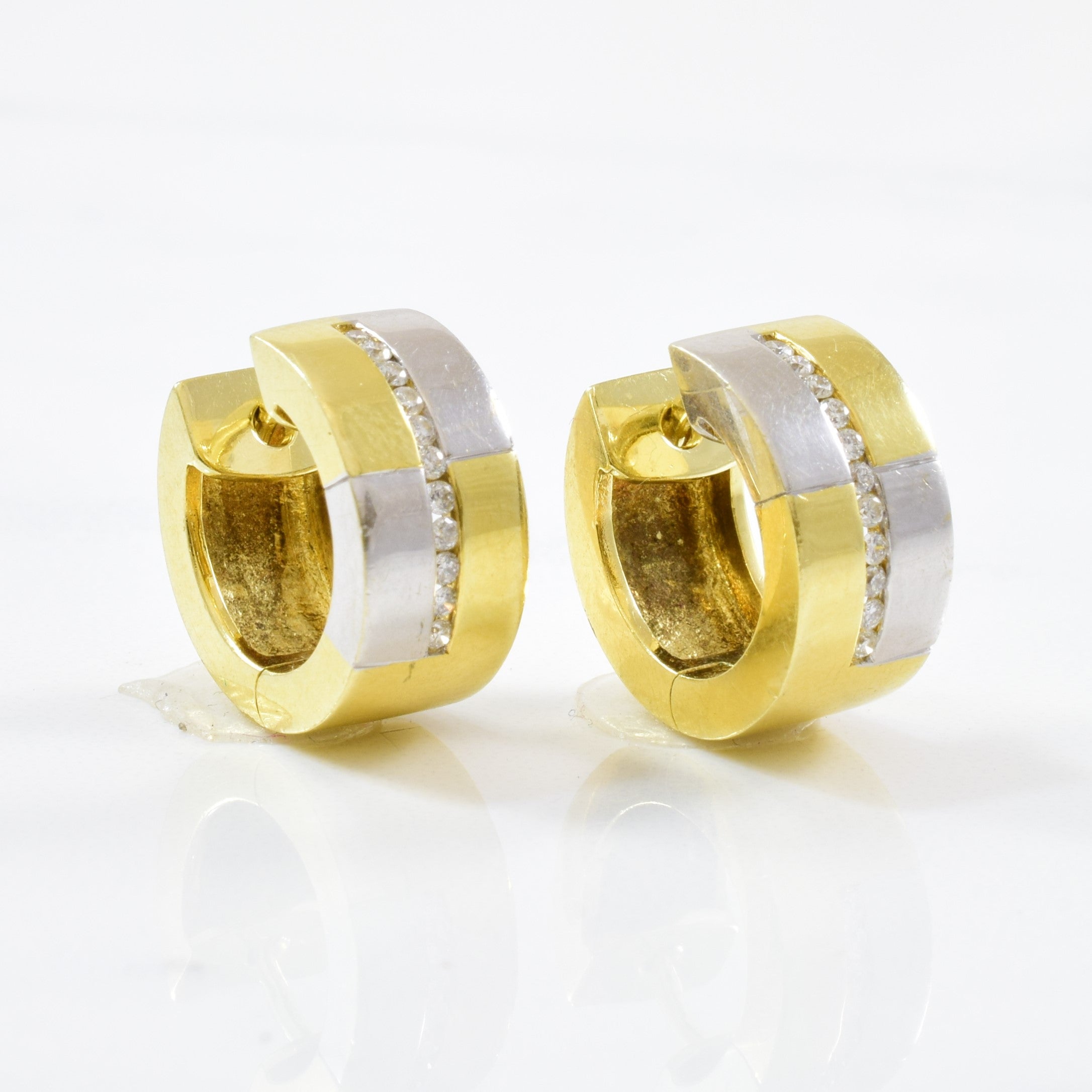 Small Diamond Two Tone Huggie Hoop Earrings | 0.15ctw |