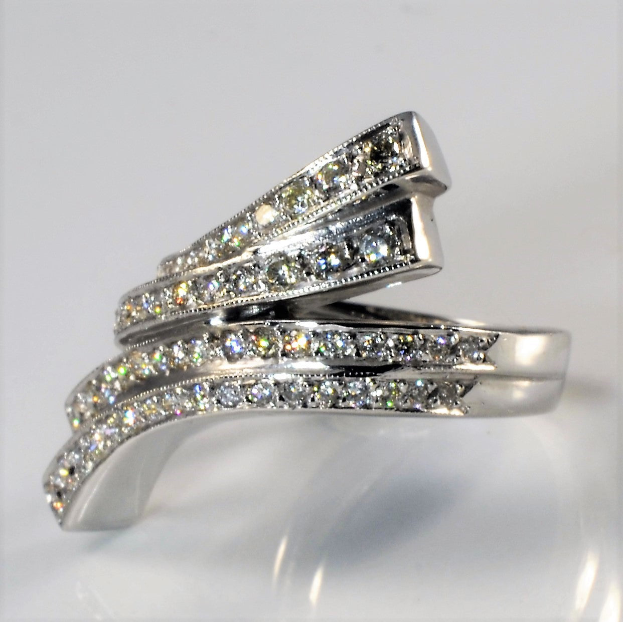 Bypass Diamond Double Row Gold Ring | 0.85ctw | SZ 6.25 |