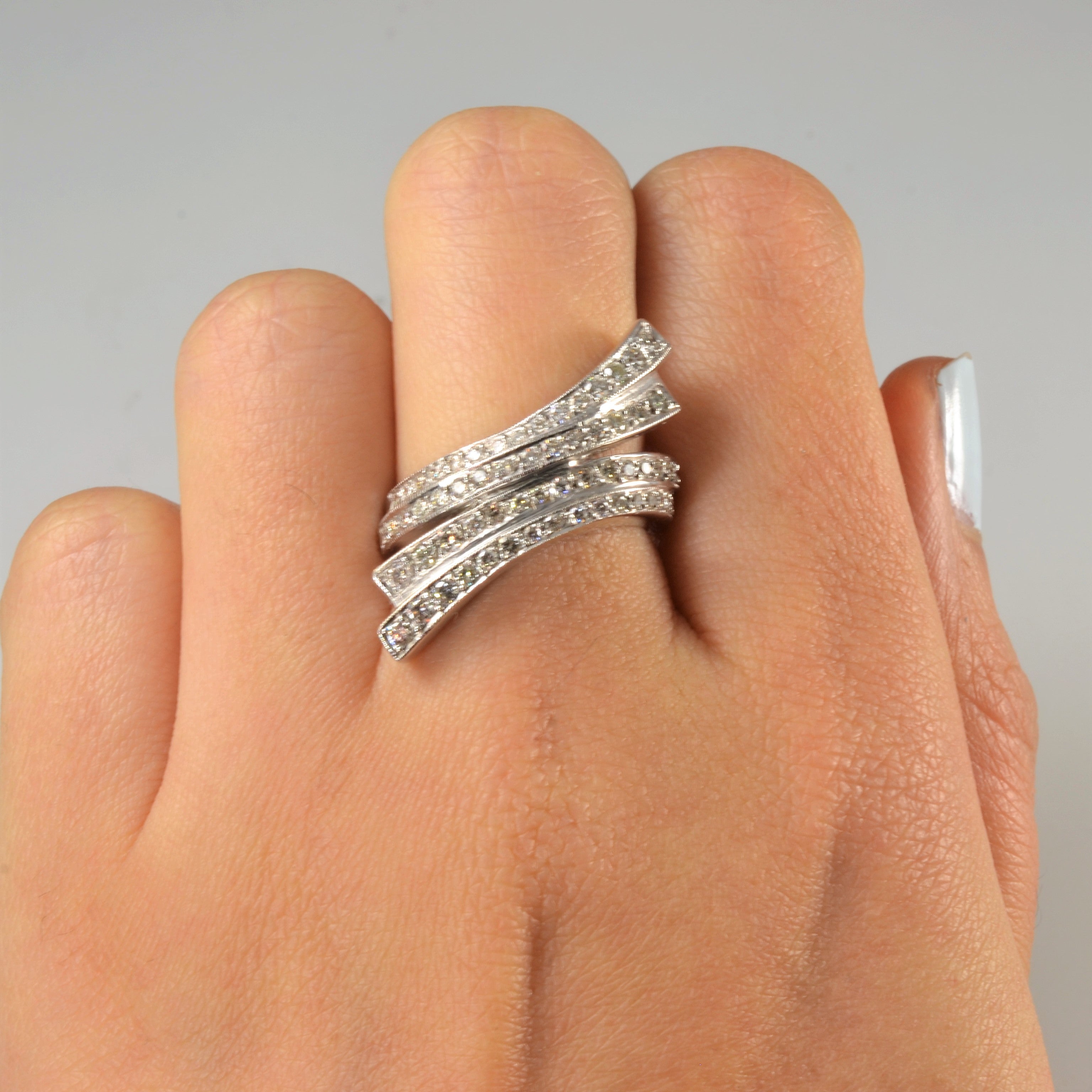 Bypass Diamond Double Row Gold Ring | 0.85ctw | SZ 6.25 |