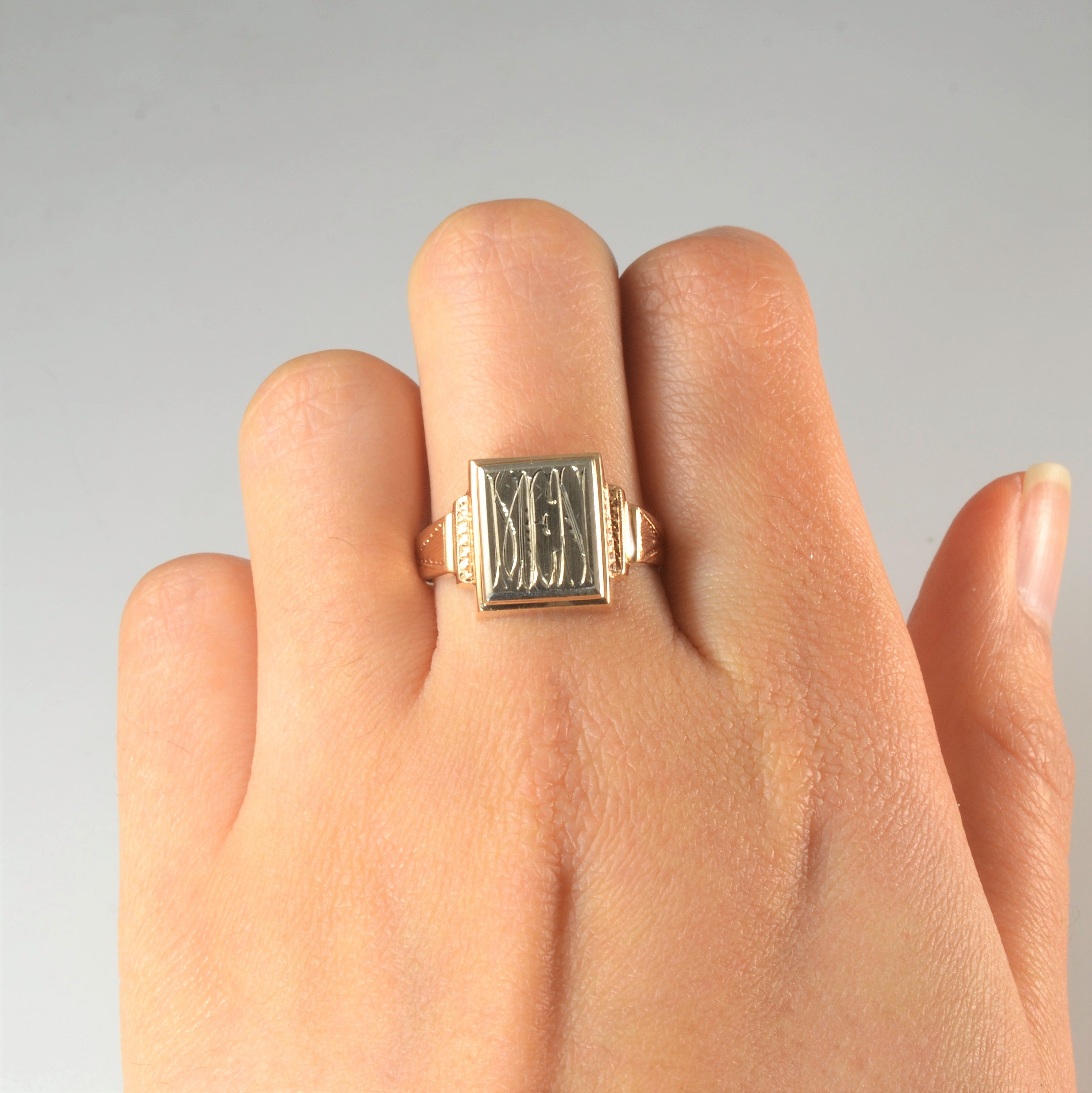 Initial 'MCN' Two Tone Signet Ring | SZ 9.75 |