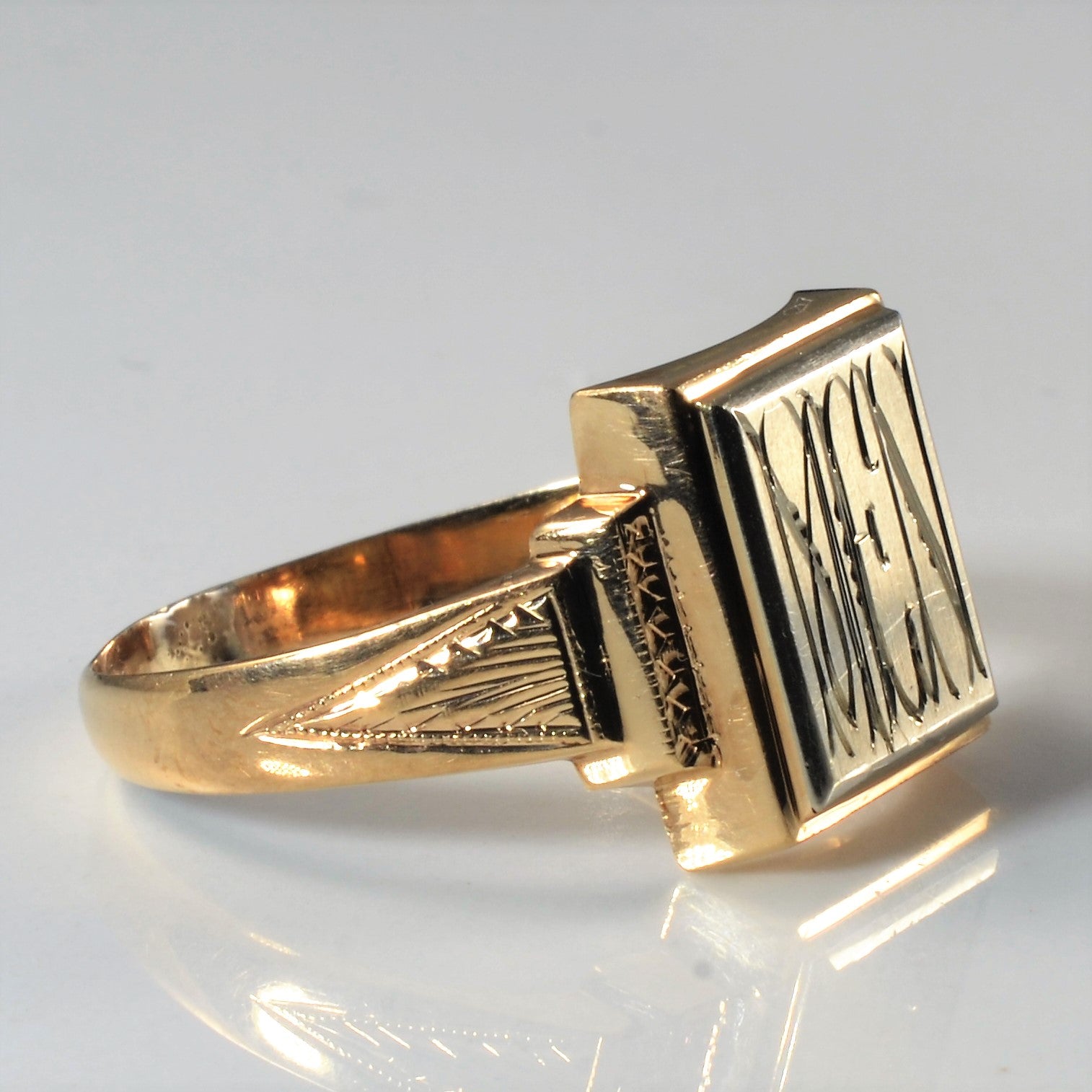 Initial 'MCN' Two Tone Signet Ring | SZ 9.75 |