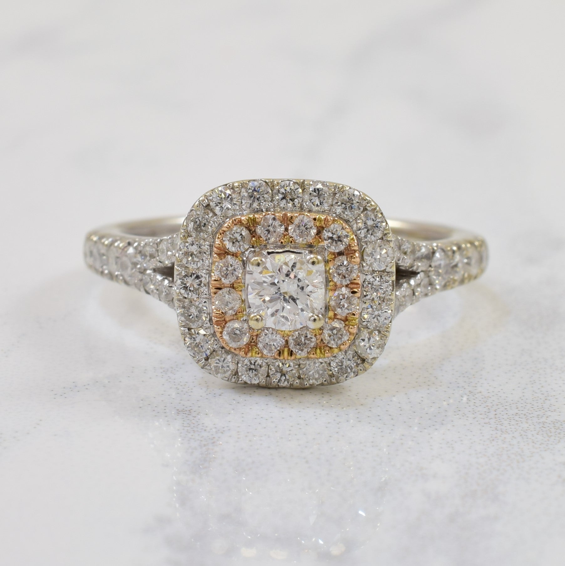 Two Tone Double Halo Engagement Ring | 0.76ctw | SZ 6.5 |