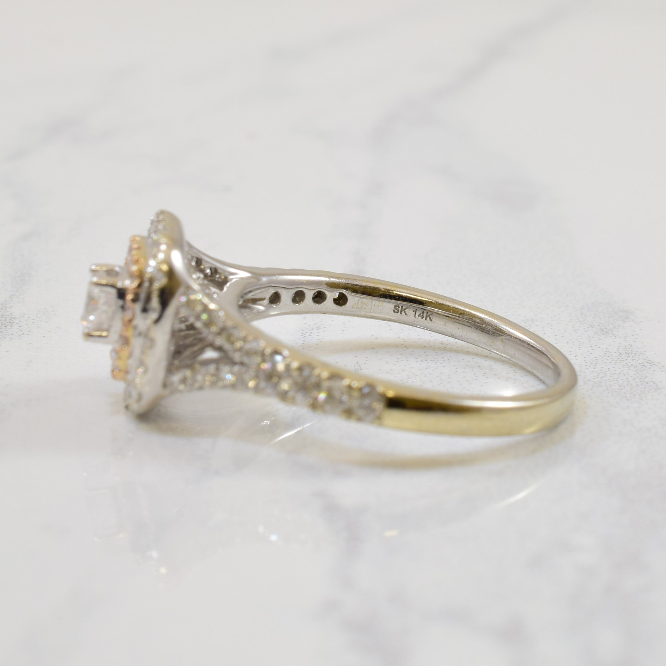 Two Tone Double Halo Engagement Ring | 0.76ctw | SZ 6.5 |