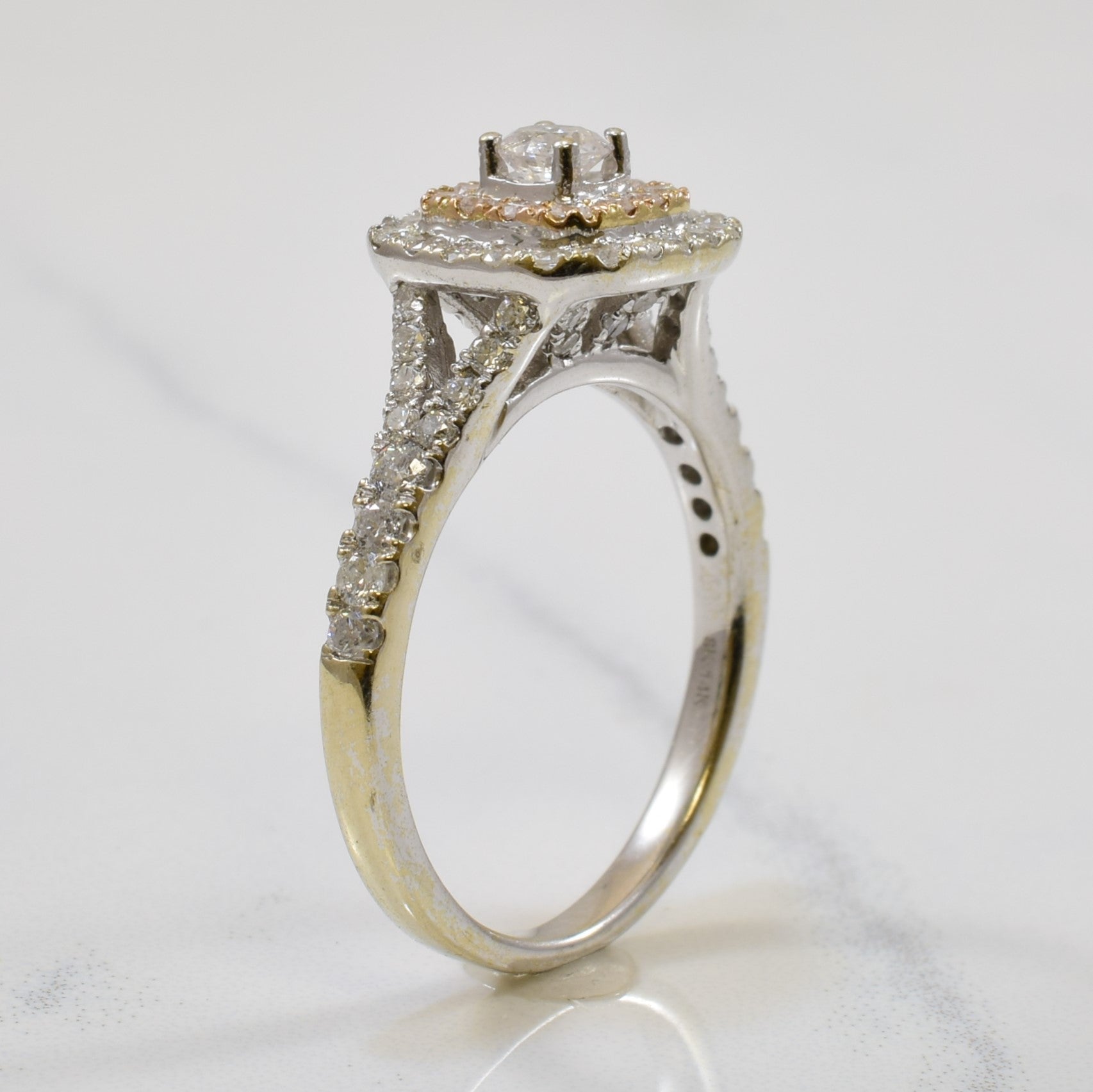 Two Tone Double Halo Engagement Ring | 0.76ctw | SZ 6.5 |