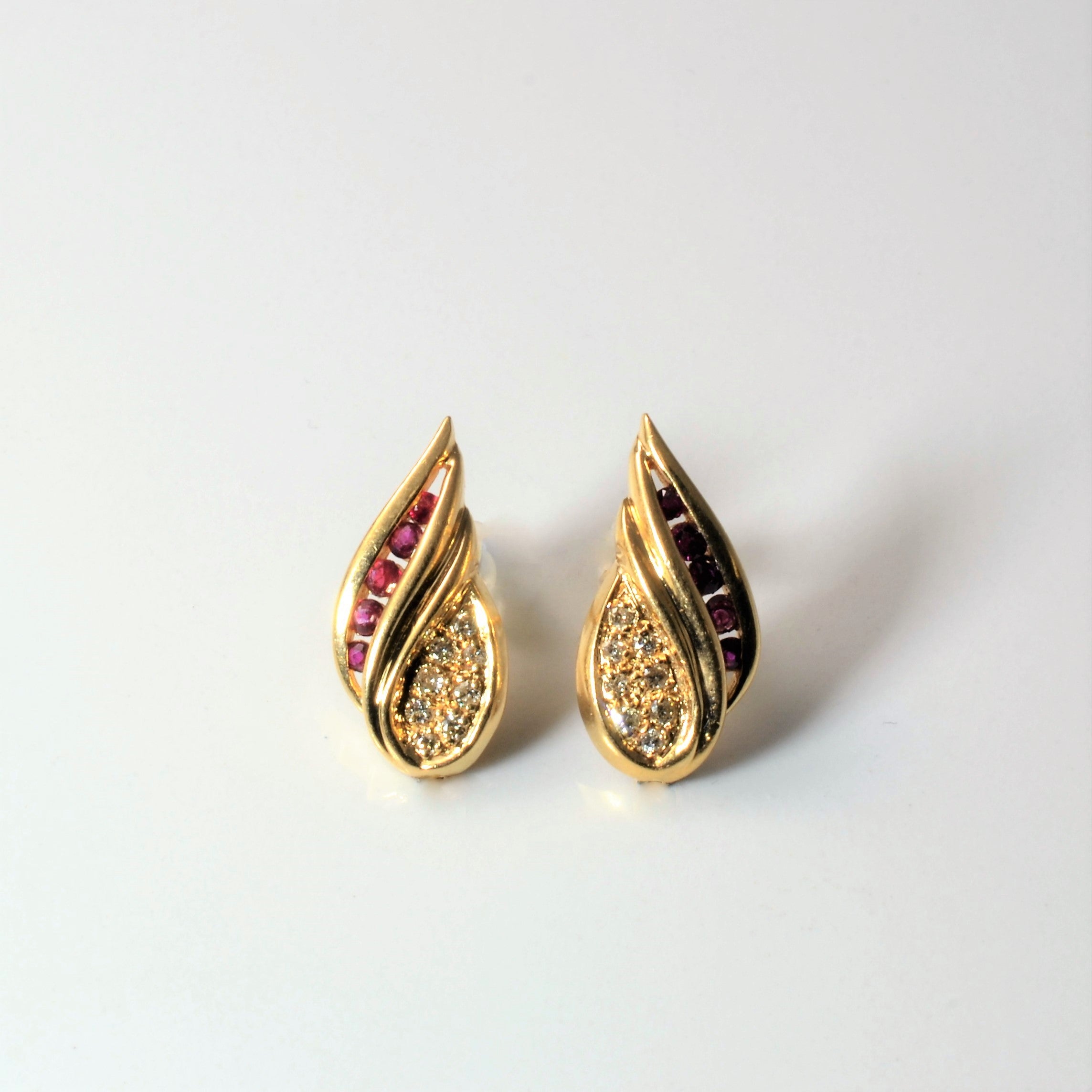 Tear Drop Ruby & Diamond Stud Earrings | 0.12ctw, 0.20ctw |