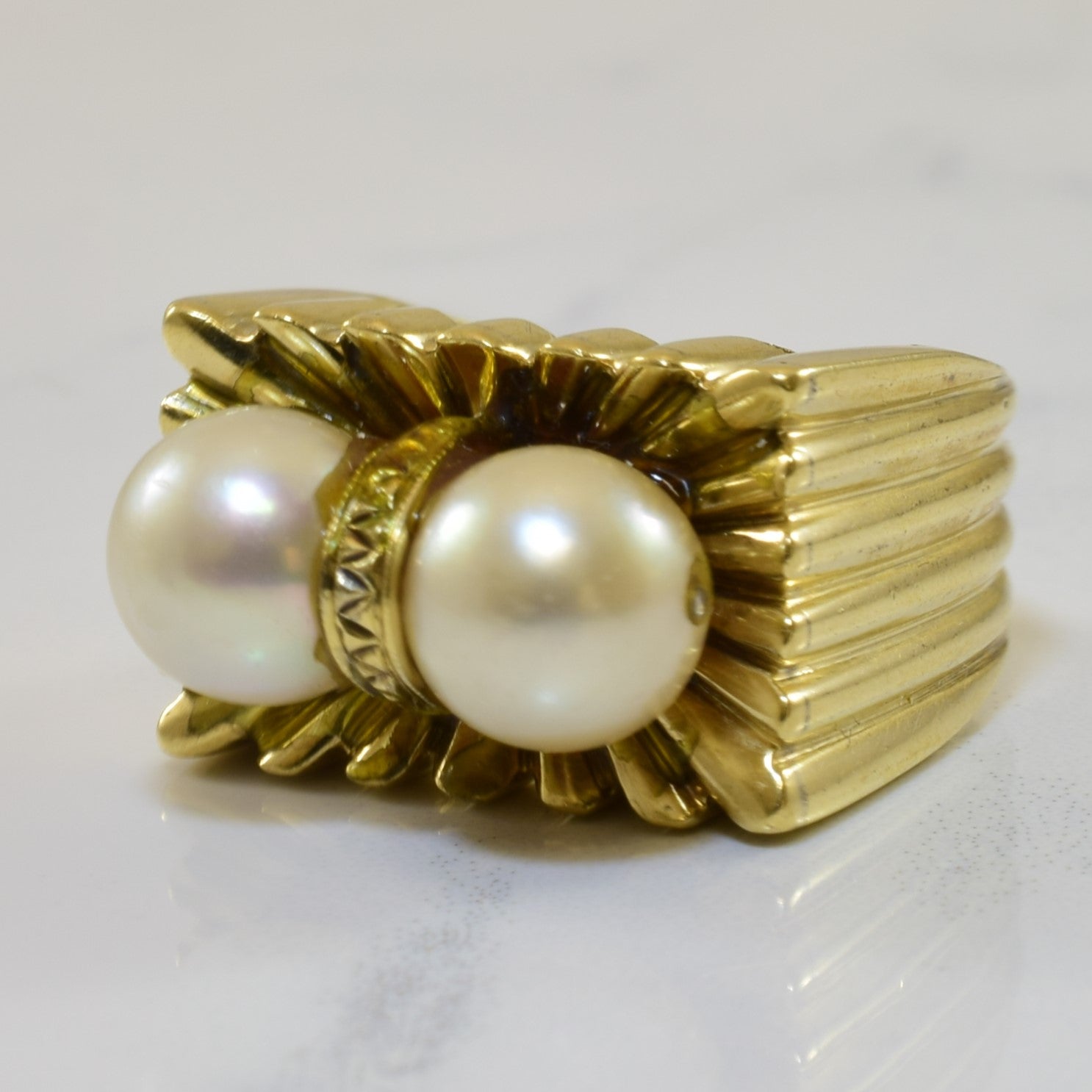 Textured Flat Edge Pearl Ring | 6.60ctw | SZ 6.25 |