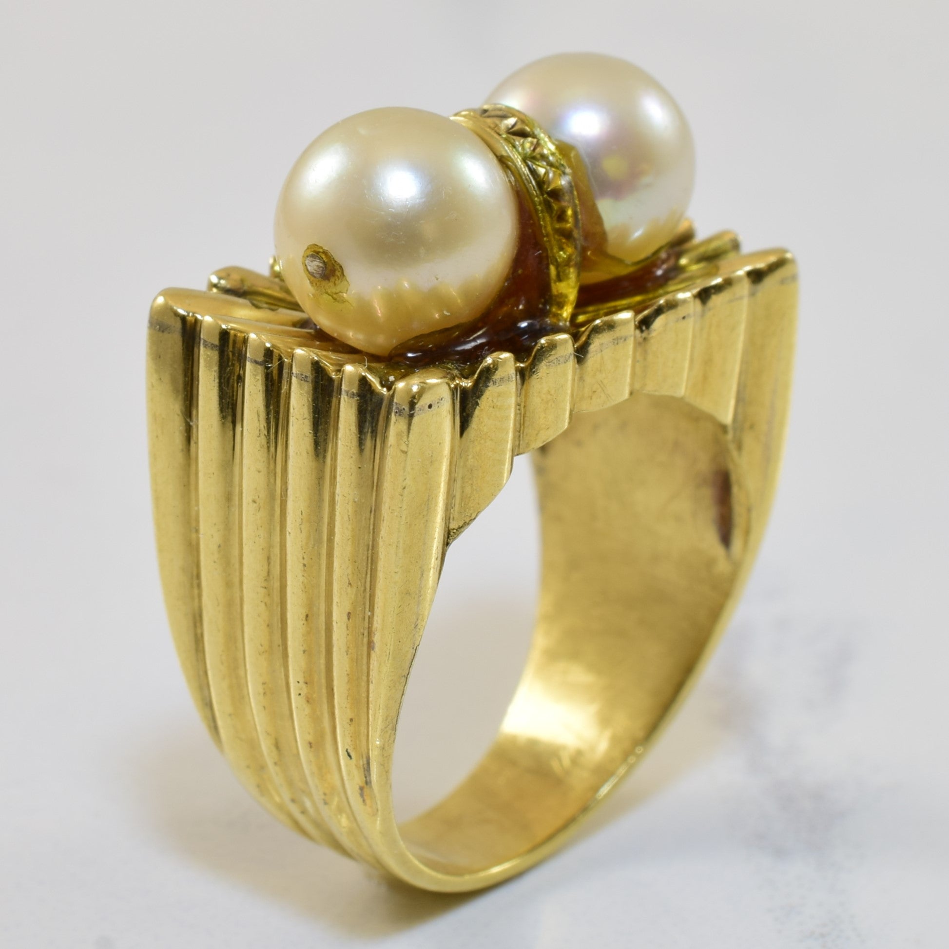 Textured Flat Edge Pearl Ring | 6.60ctw | SZ 6.25 |