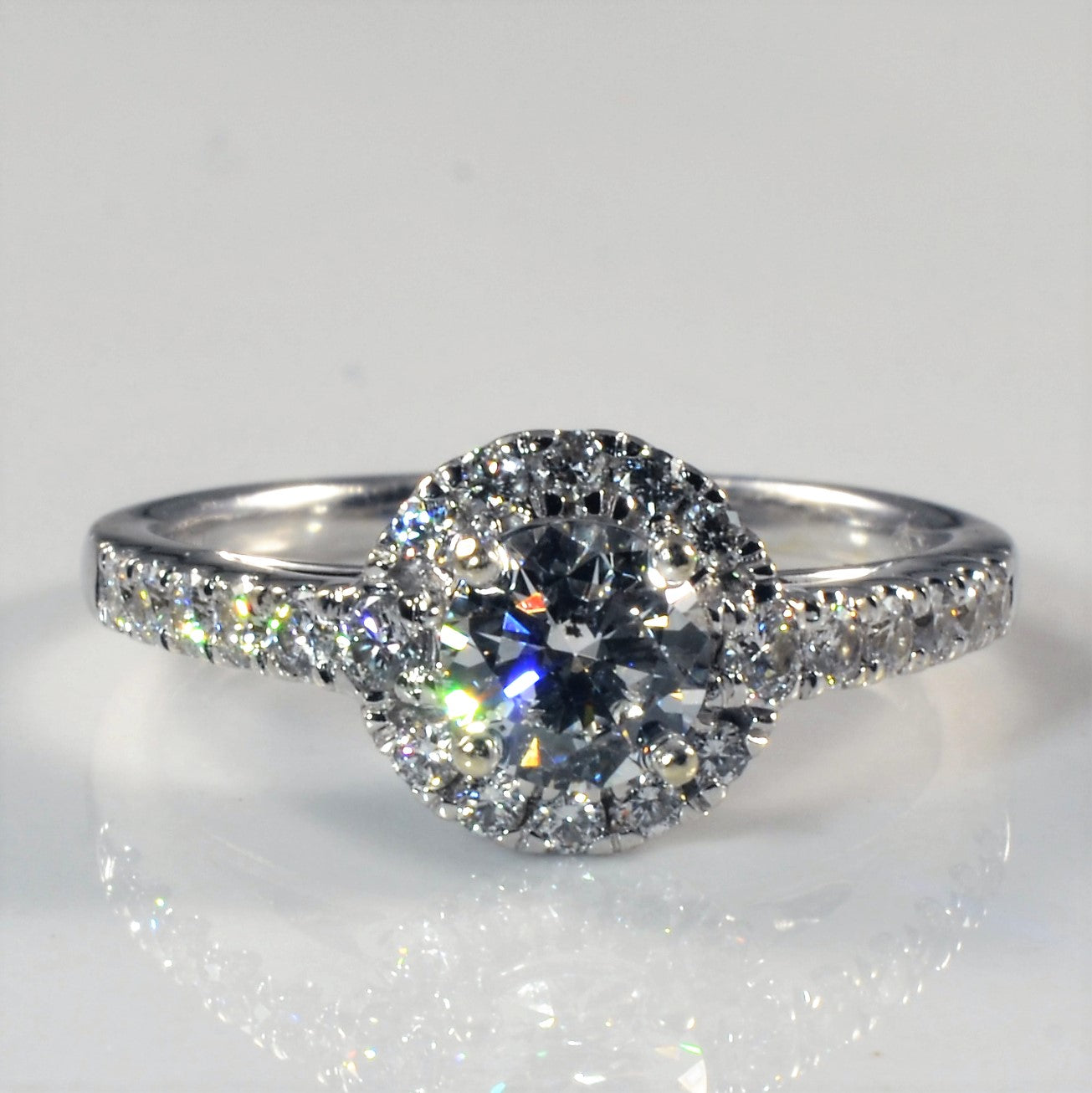 Low Profile Halo Diamond Engagement Ring | 0.85ctw | SZ 3 |