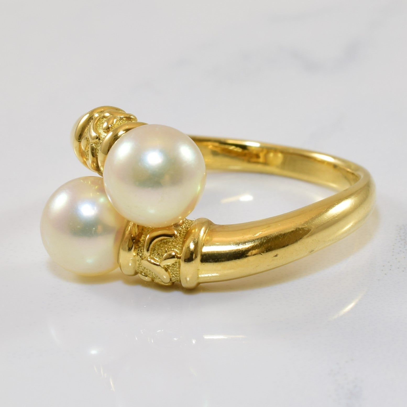Textured Bypass Pearl Ring | 5.24ctw | SZ 8 |