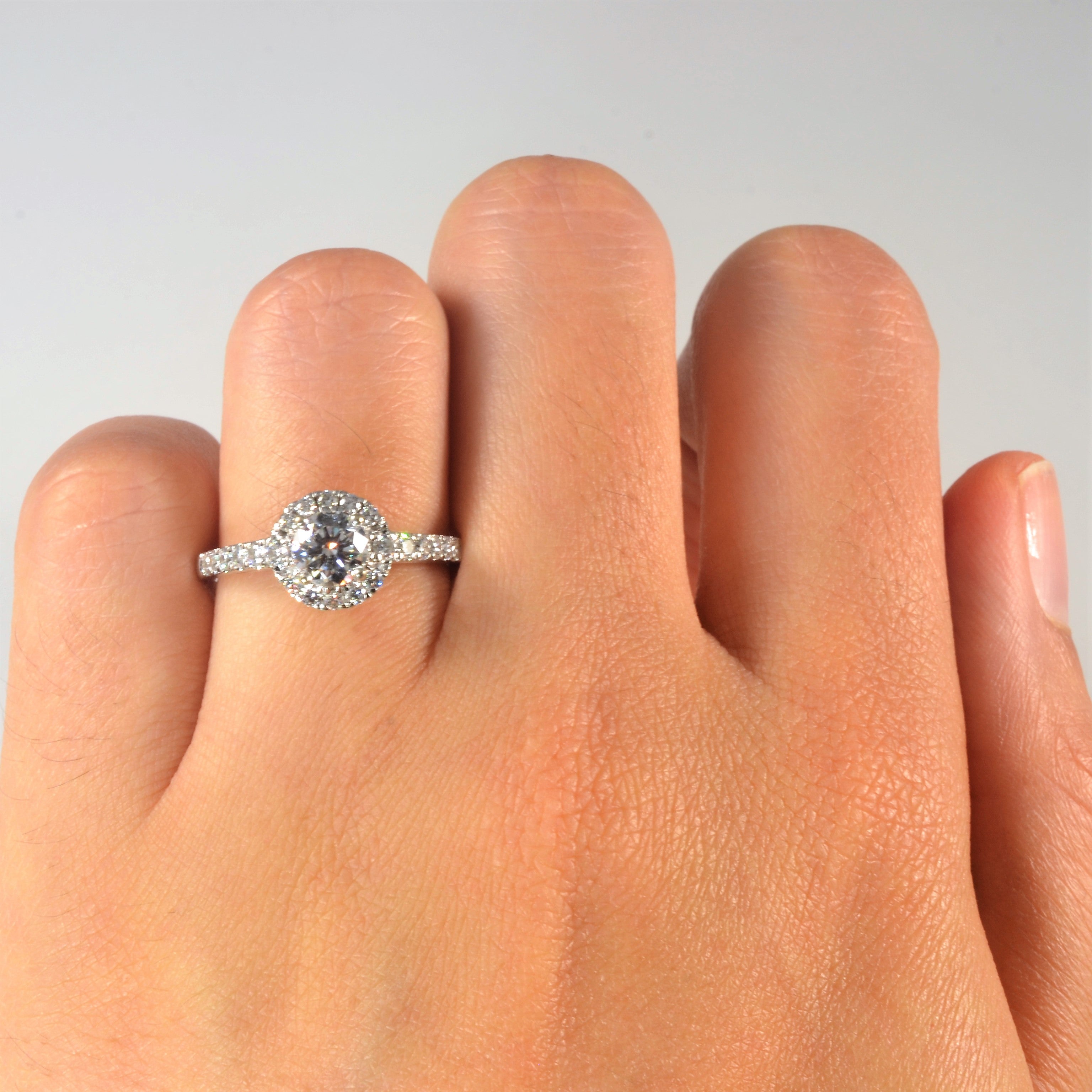 Low Profile Halo Diamond Engagement Ring | 0.85ctw | SZ 3 |