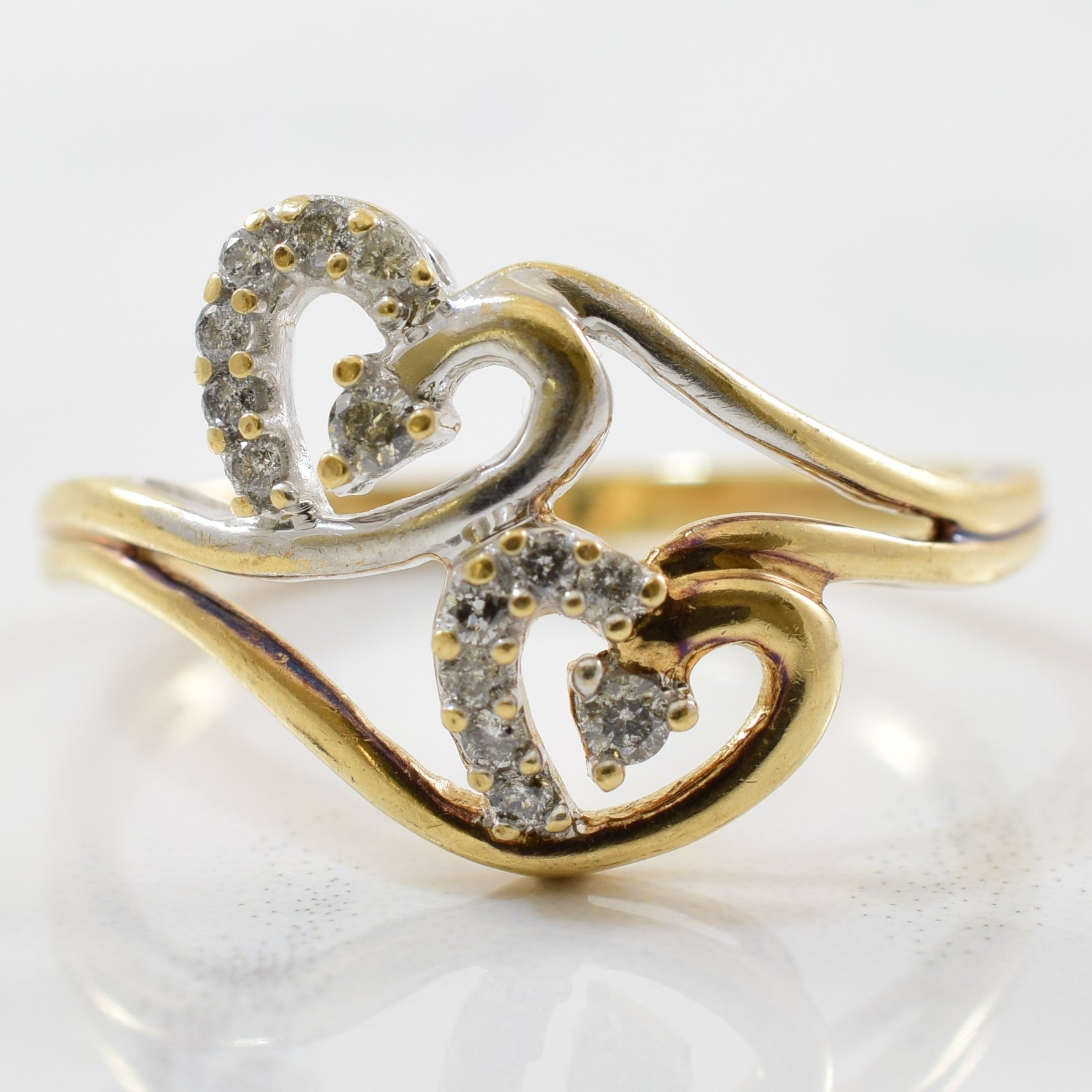 Diamond Accented Dual Heart Ring | 0.15ctw | SZ 7.25 |