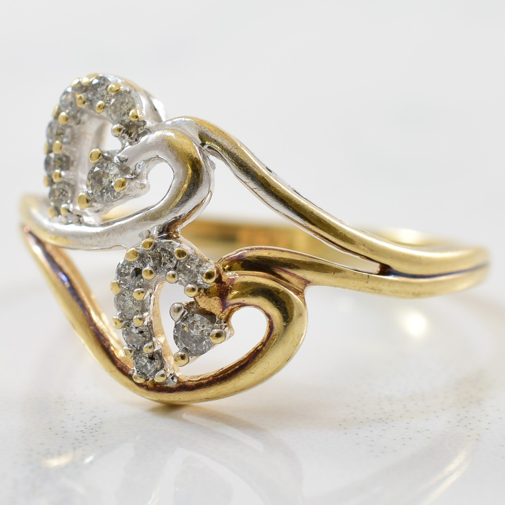 Diamond Accented Dual Heart Ring | 0.15ctw | SZ 7.25 |