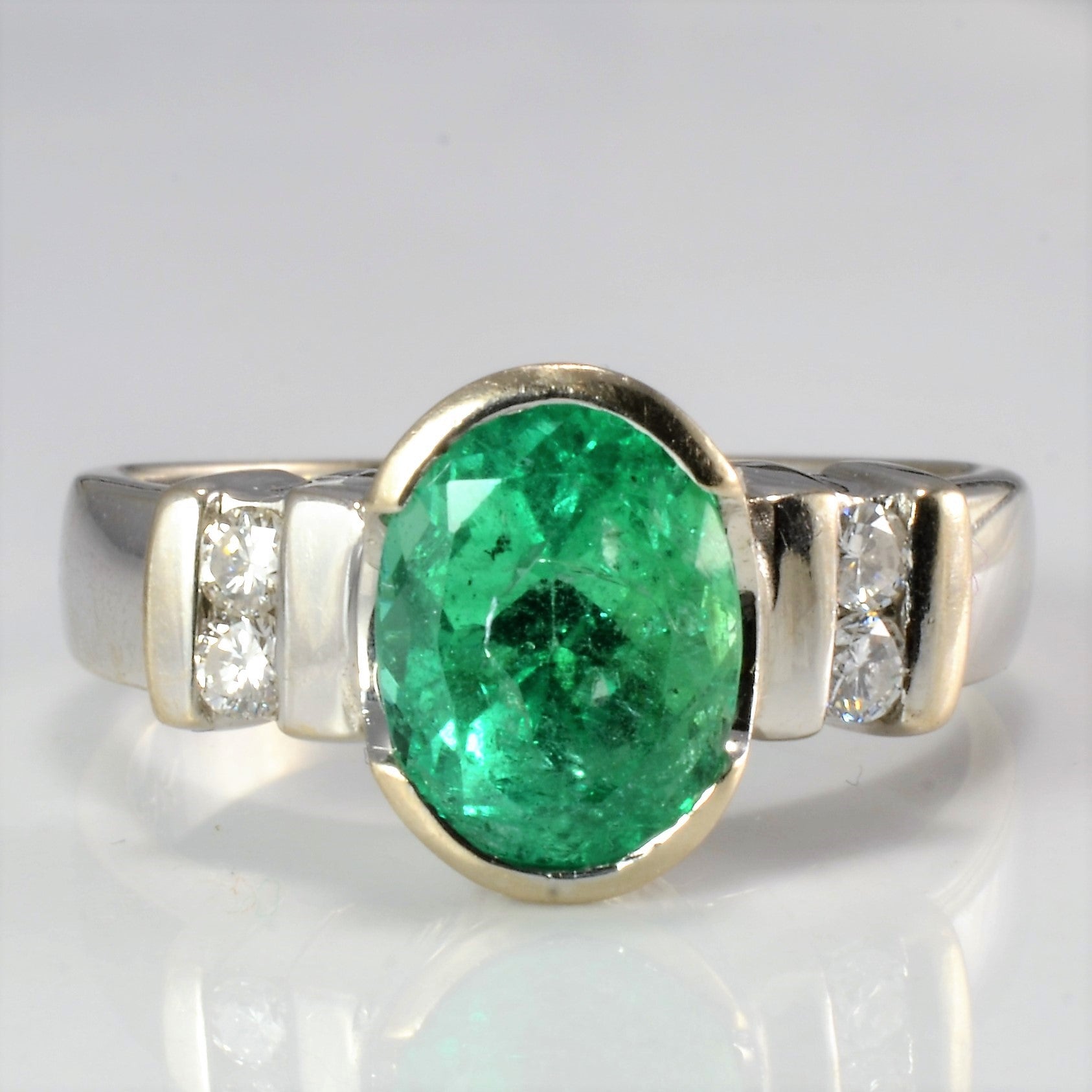Bezel Set Emerald & Diamond Ring 0.12ctw, 2.00ct SZ 8.25 100 Ways