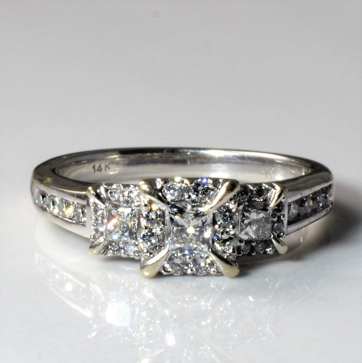 Princess Three Stone Diamond Halo Ring | 0.72ctw | SZ 6 |