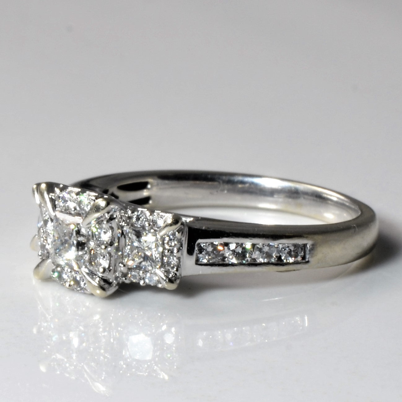 Princess Three Stone Diamond Halo Ring | 0.72ctw | SZ 6 |