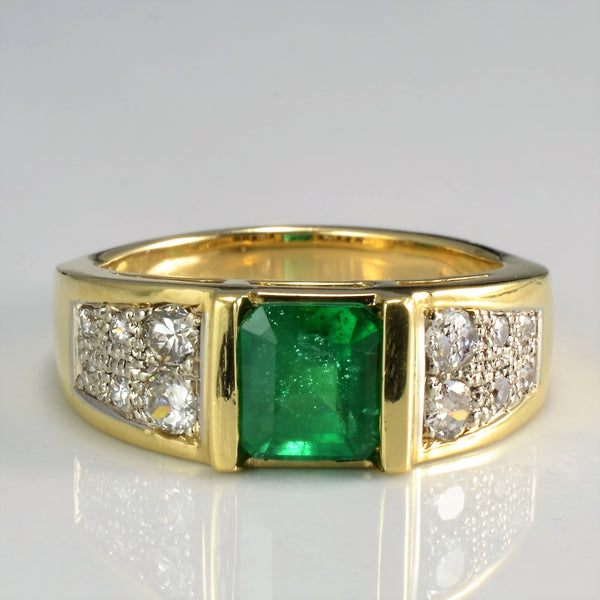 Semi Bezel Emerald & Cluster Diamond Ring | 0.35 ctw, SZ 8 |