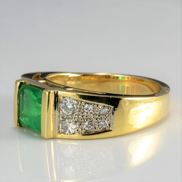 Semi Bezel Emerald & Cluster Diamond Ring | 0.35 ctw, SZ 8 |
