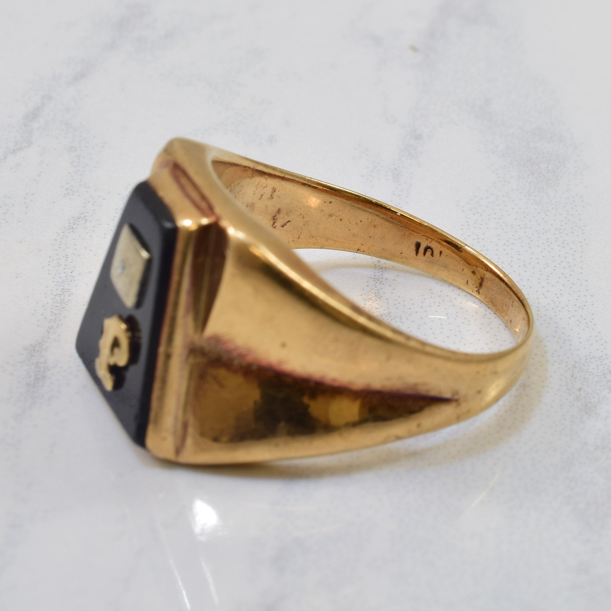 Initial 'J' Diamond & Hematite Signet Ring | 8.40ct, 0.005ct | SZ 11 |