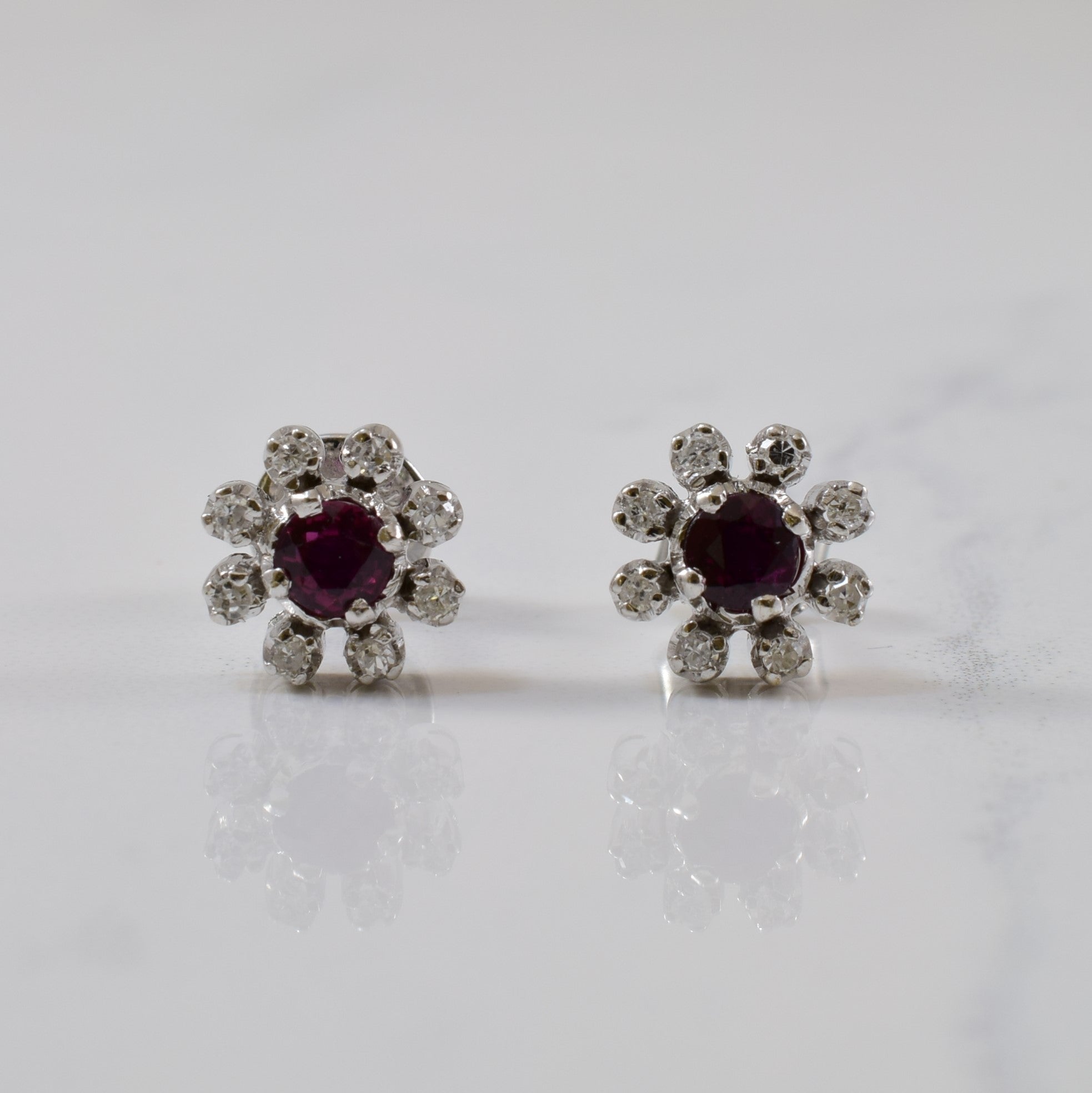 Ruby & Diamond Halo Stud Earrings | 0.50ctw, 0.12ctw |