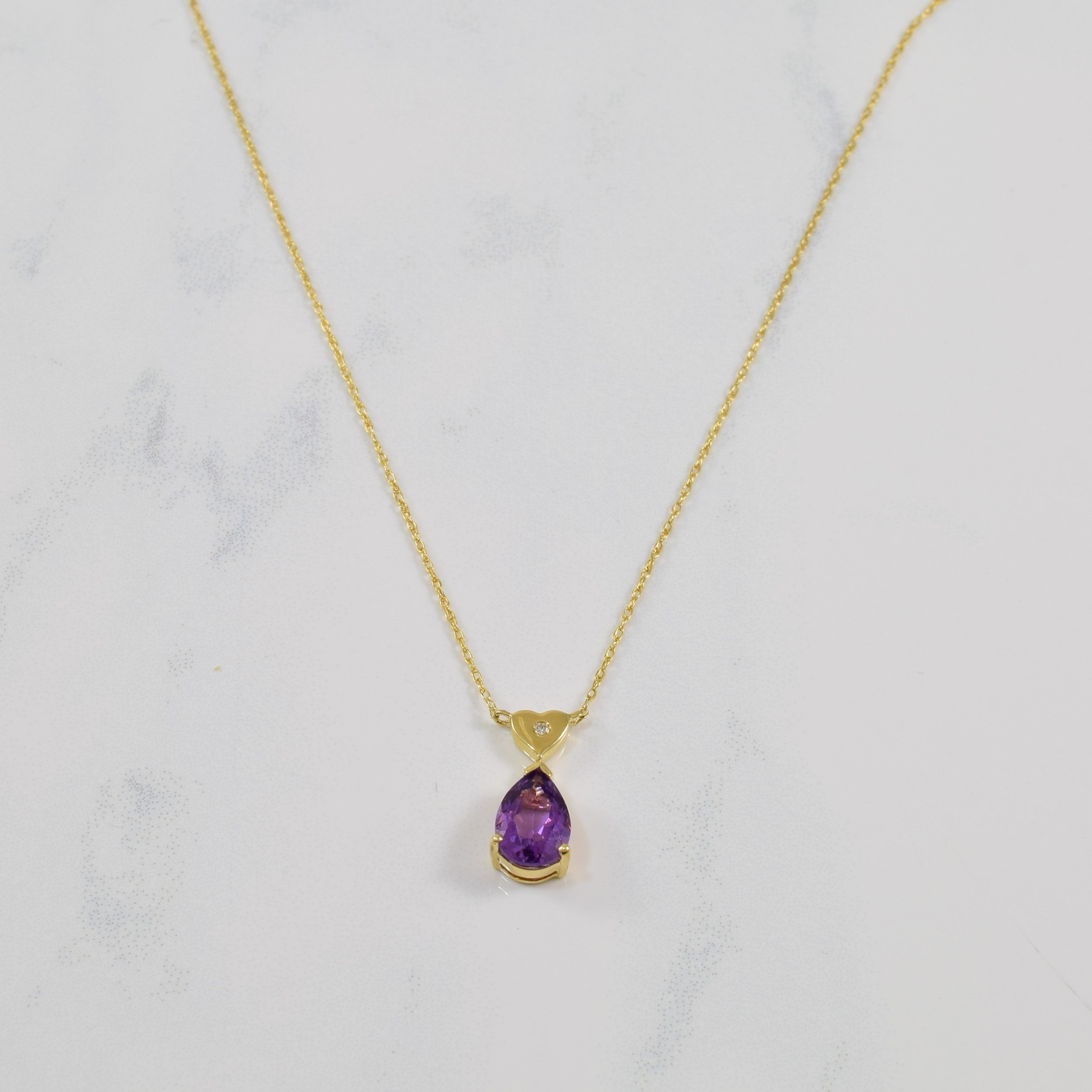 Diamond & Amethyst Drop Necklace | 0.005ct, 1.11ct | 18" |