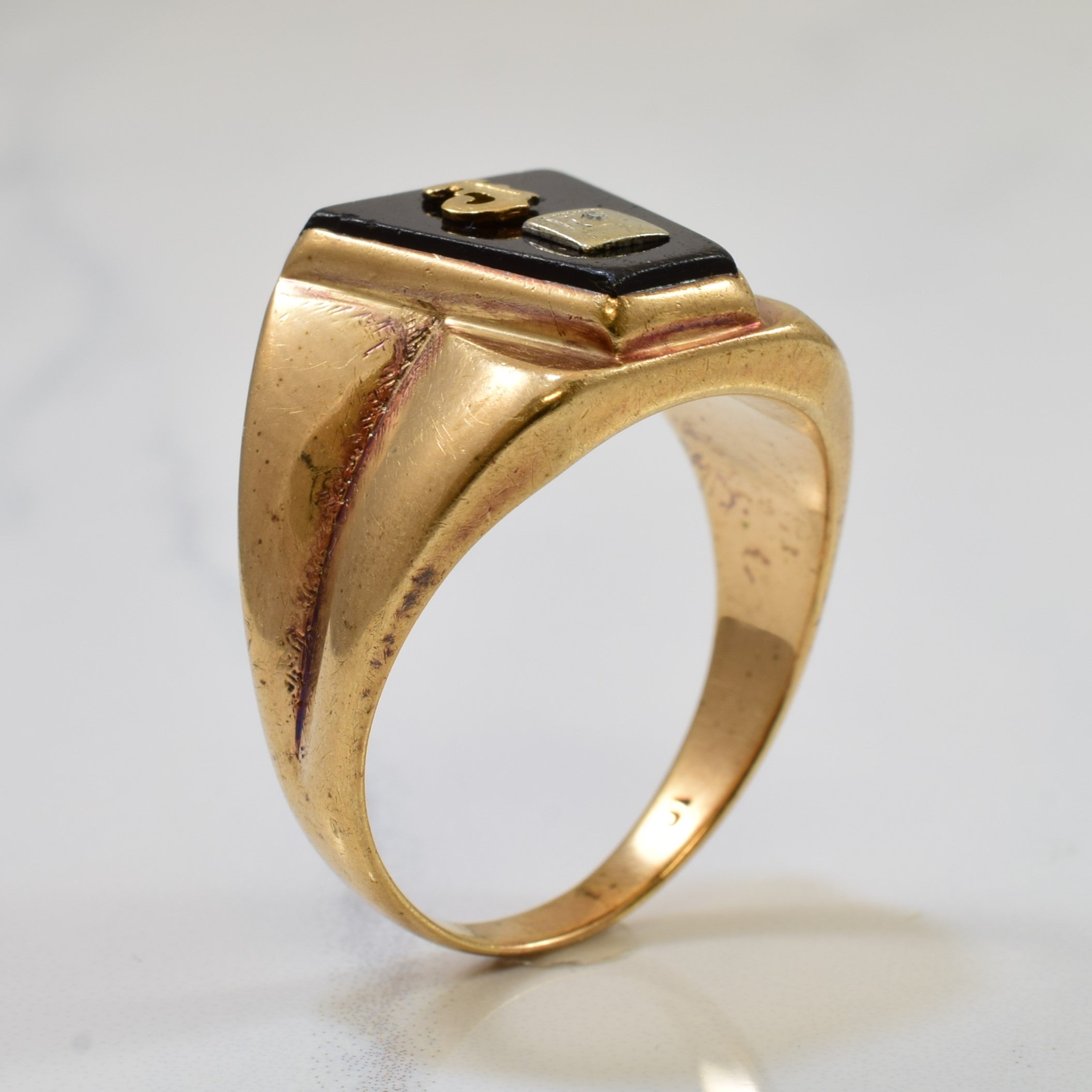 Initial 'J' Diamond & Hematite Signet Ring | 8.40ct, 0.005ct | SZ 11 |