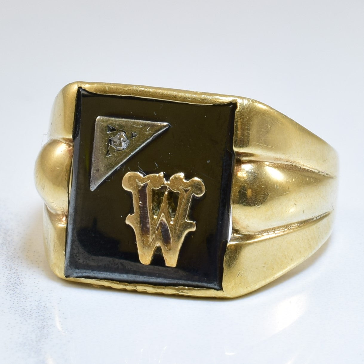 Black Onyx & Diamond Initial 'W' Ring | 13.00ctw, 0.01ct | SZ 10.5 |