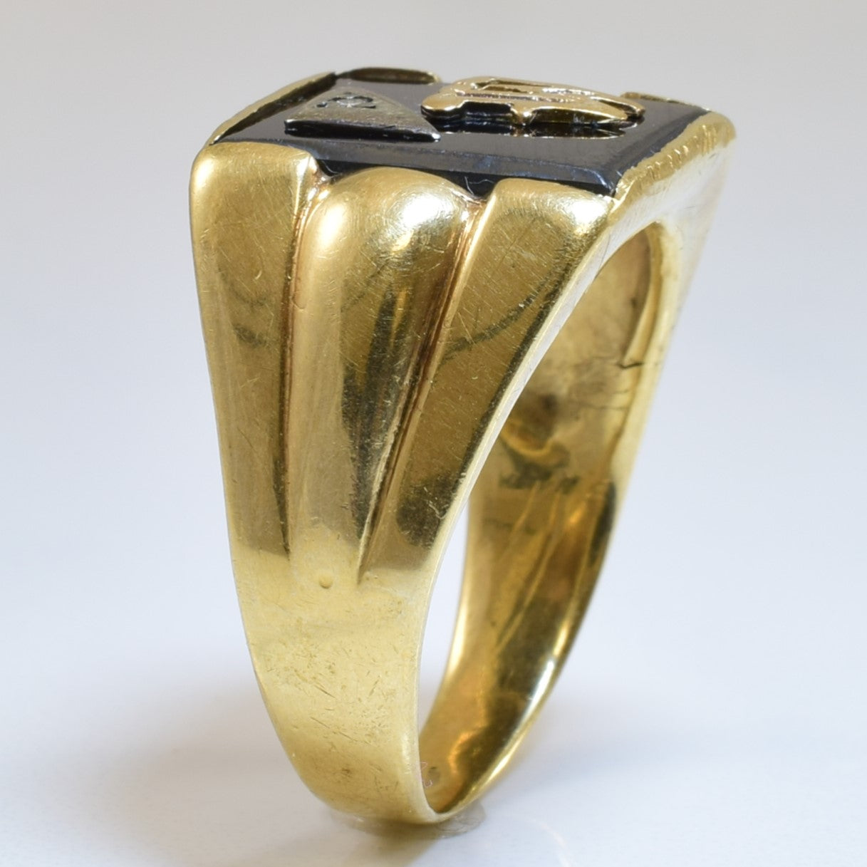 Black Onyx & Diamond Initial 'W' Ring | 13.00ctw, 0.01ct | SZ 10.5 |